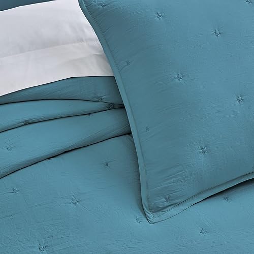 Miniatura 3 de BOURINA Juego de edredón bordado de 3 piezas de gran tamaño Queen de microfibra prelavada, ultra suave, ligero, con bordado de estrellas, color