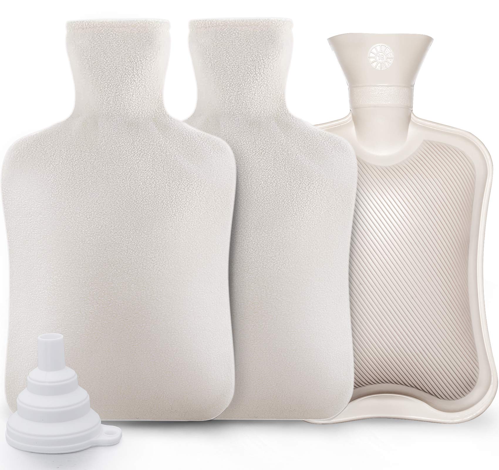 Lemonfilter Hot Water Bottle with Soft Cover (2 Liter), Classic Rubber Hot Water Bag for Pain Relief, Neck and Shoulders, Feet Warmer, Menstrual Cramps, Hot and Cold Therapy Beige