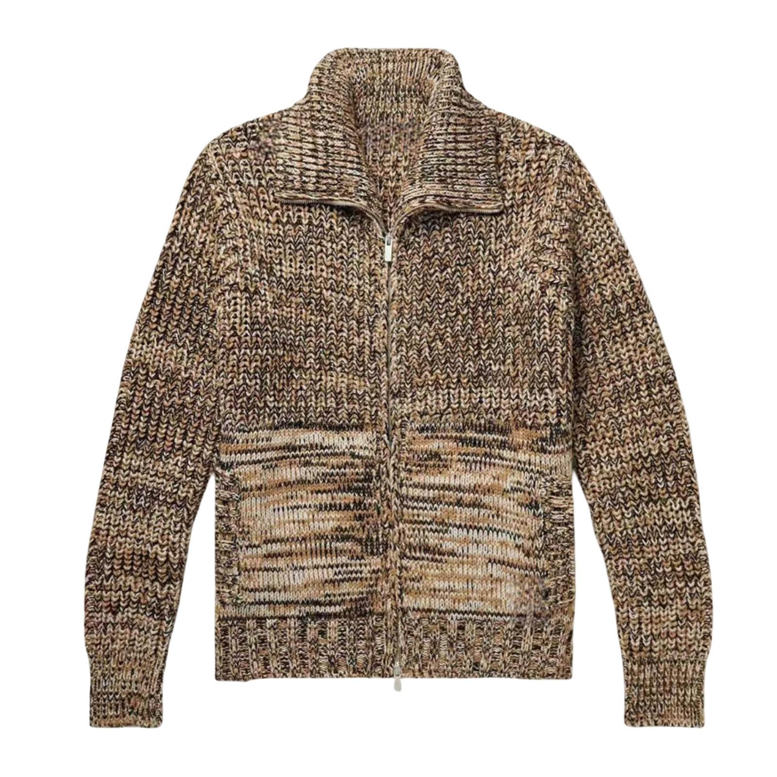 Maglione da uomo invernale per attività all'aria aperta, casual, a maniche lunghe con colletto, vintage, con motivo a treccia, cardigan, giacca a vento