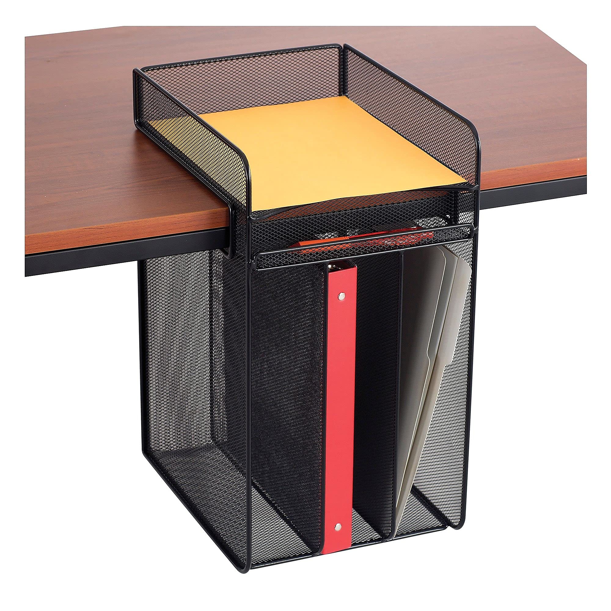 Photo 1 of Safco Products 3241BL Onyx Mesh Vertical Hanging Desk Storage, Black Three Vertical, One Horizontal