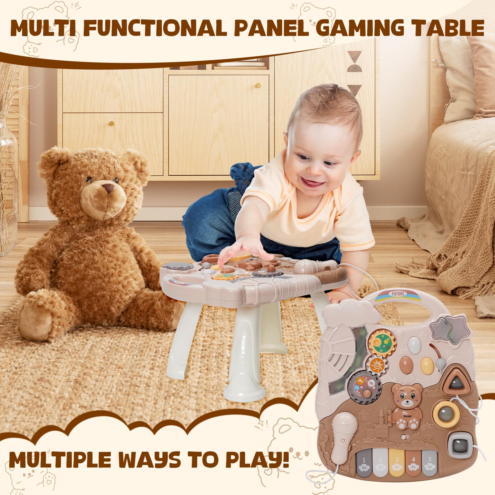 Trotteur Bebe Enfants,Jouet 3 En 1 Pousser pour Bébé avec Musique,Trotteur Marche Détachable avec Vitesse Réglable et Table Activité d'éveil,Chariot de Marche pour Bebe 12+ Mois Garçon et Fille