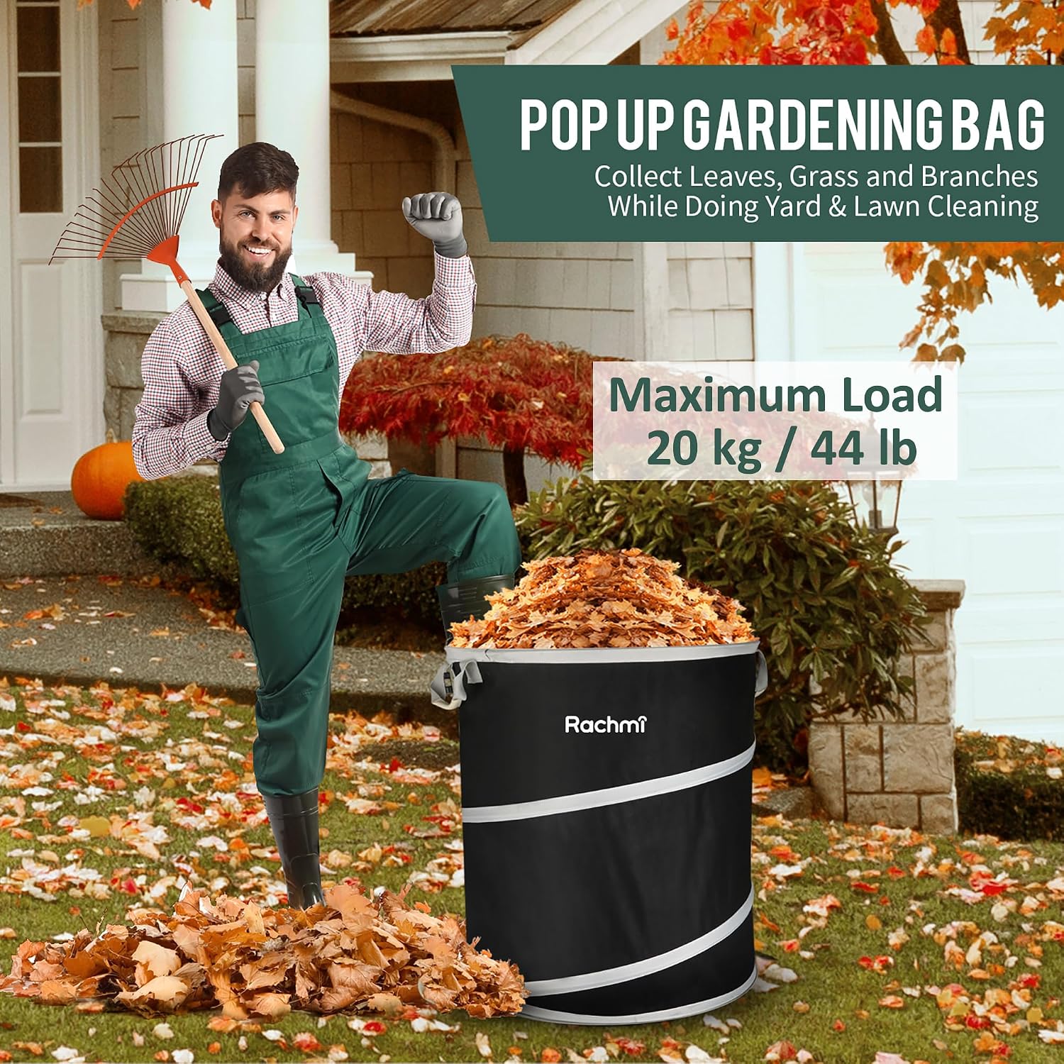Rachmi 40 Gallon Collapsible Pop-Up Trash Can 2-Pack 22"x26.4", Black image 2