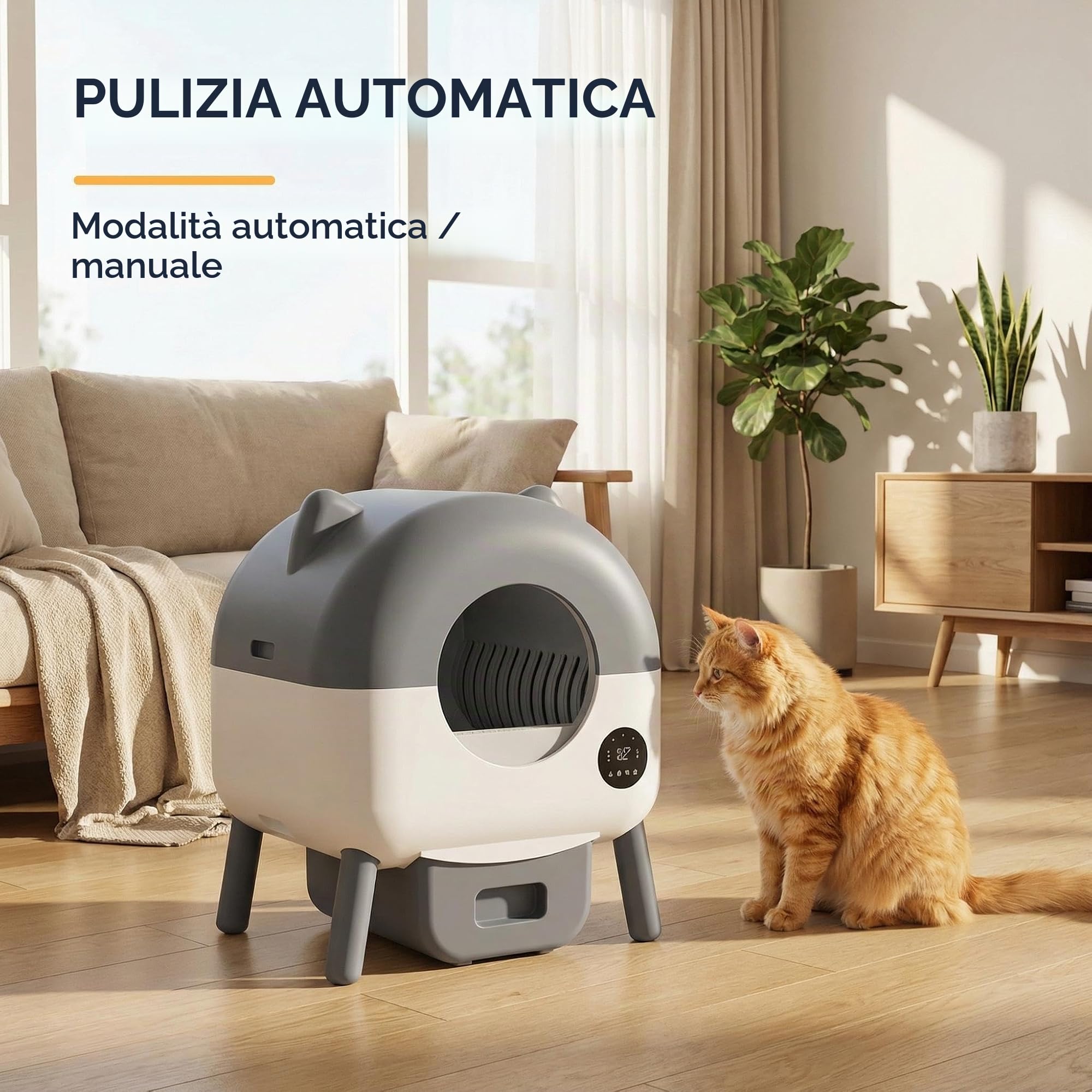 Garvee Lettiera Gatto Autopulente da 76L, Toilette per Gatti XXL, con Sensori Intelligenti di Sicurezza, Controllo App, Anti-odore, Illuminazione LED Notturna, Ideale per Più Gatti