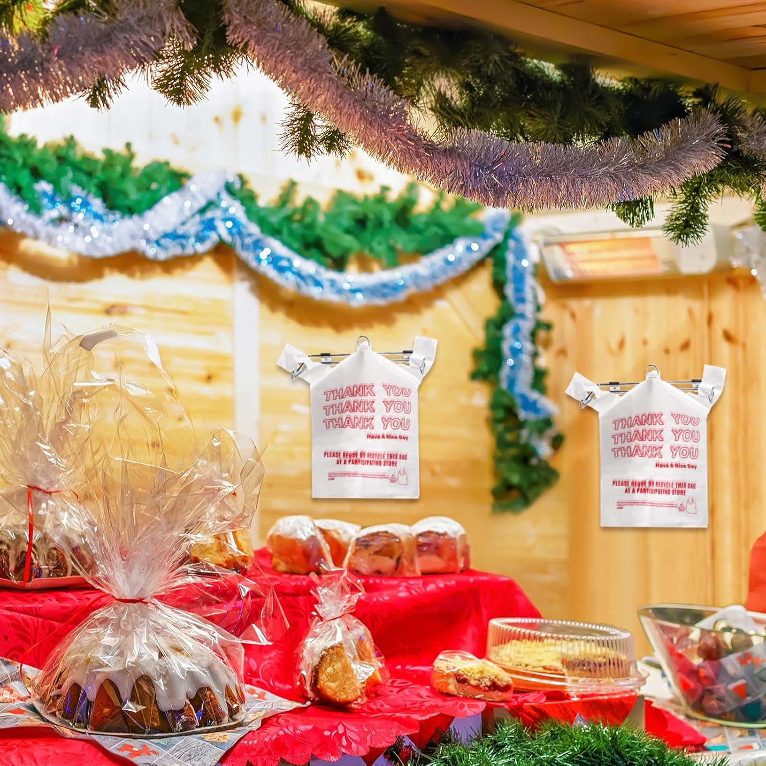 Lounsweer 2 Pcs Plastic Grocery Bag Holder with 50 Pcs Bags, T-shirt Sack Organizer Rack Hanging Holder, Storage Organization Accessories for Grocery Store Supermarket Restaurant Business image 7 of 7 B0BR37V19D