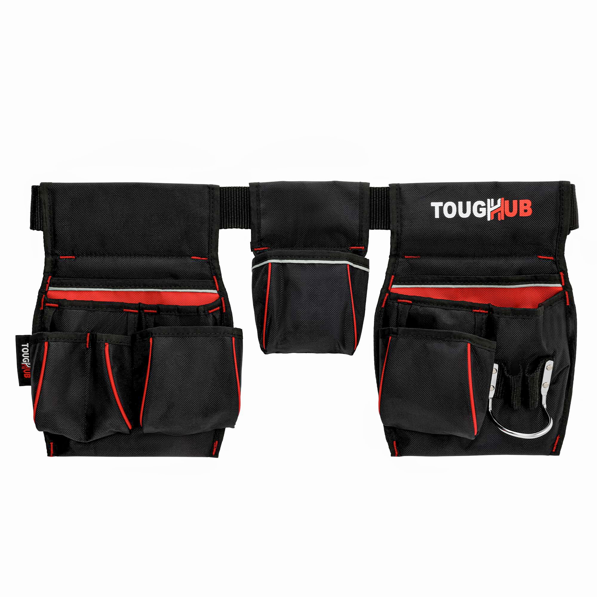 ToughHub Heavy Duty 1680D Nylon Work Tool Belt Pouch – Adjustable Tool Belts for Men, Electricians, Carpenters & Plumbers – Hammer Loop & Multi-Compartment Waist Bag