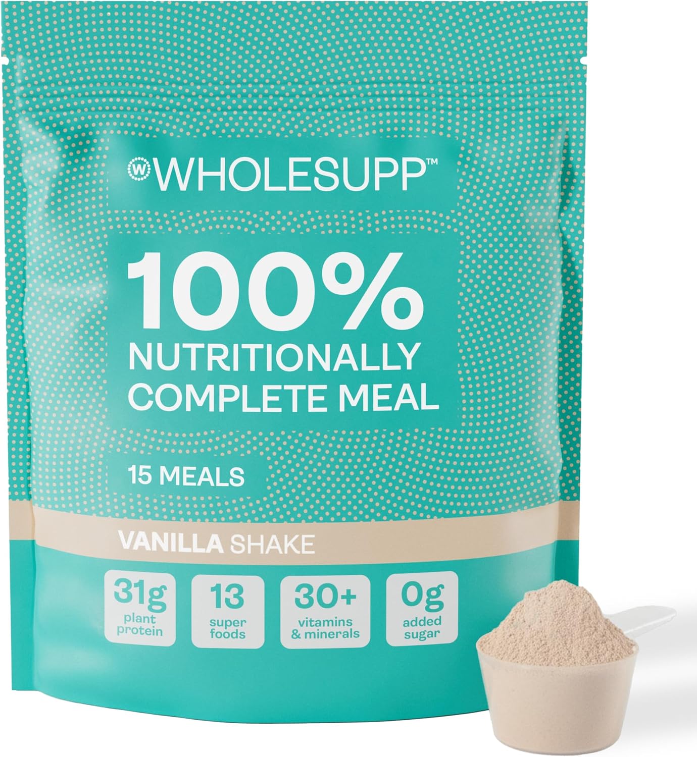 Whole Supp Vanilla Meal Shake, Vegan Protein Meal Replacement Powder, Gluten-Free, 31g Plant Protein, No Added Sugar, 13 Superfoods, High Fibre, 1.5kg, 15 Servings