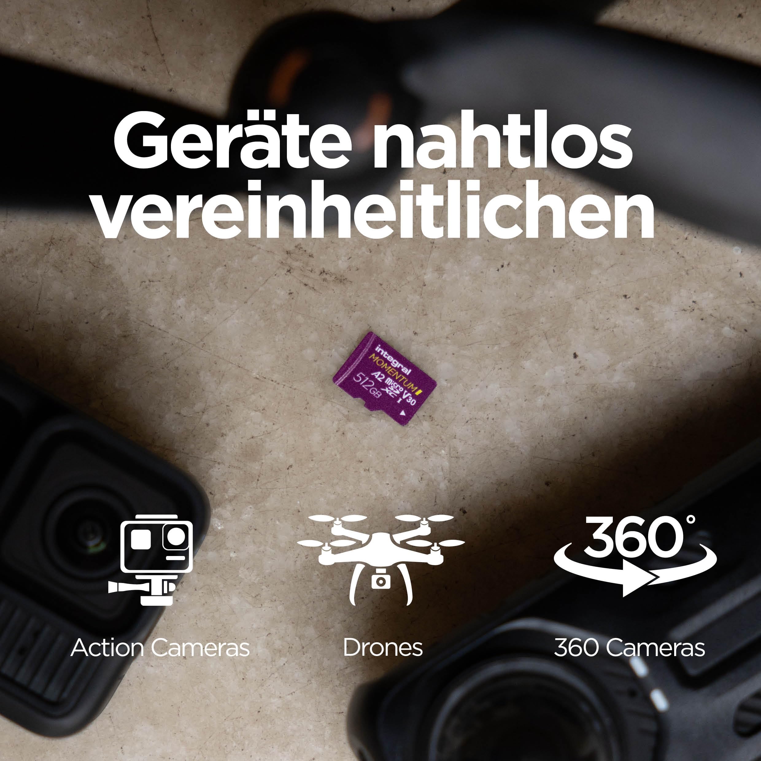 Integral Momentum I 128 GB MicroSDXC-Karte – Bis 210 MB/s Lesen, 180 MB/s Schreiben, V30 U3 A2 – 4K/5K UHD Für GoPro, DJI Drohnen