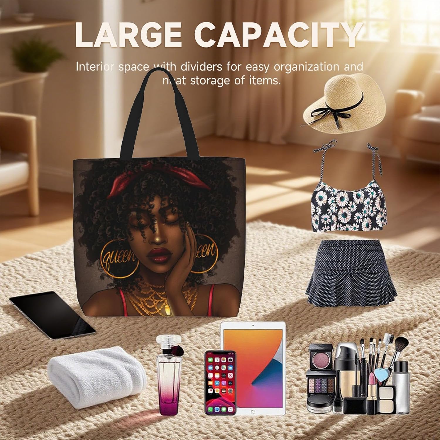 Tote Bag for Women, African American Tote Bags for Women, Lightweight Shoulder Bag Handbag for Travel, Work, Gym - Image 6