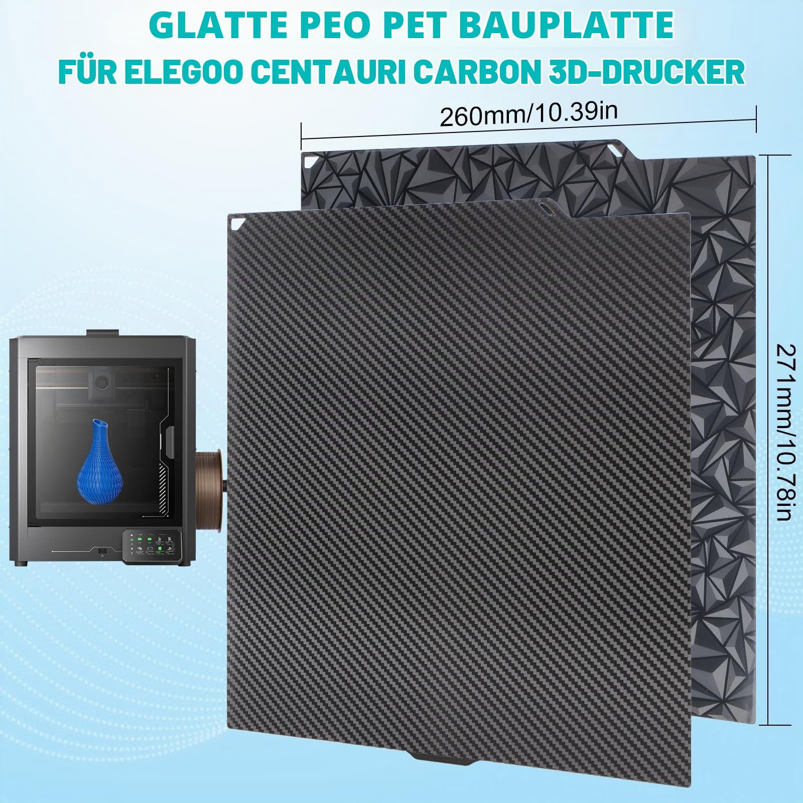PEO PET Centauri Carbon 2 Druckplatte 260x271mm, Smooth PEO PET Spring Steel Sheet Druckbett Flexible Build Plate für Elegoo Centauri Carbon, Centauri Carbon 2 3D Drucker Plattformen