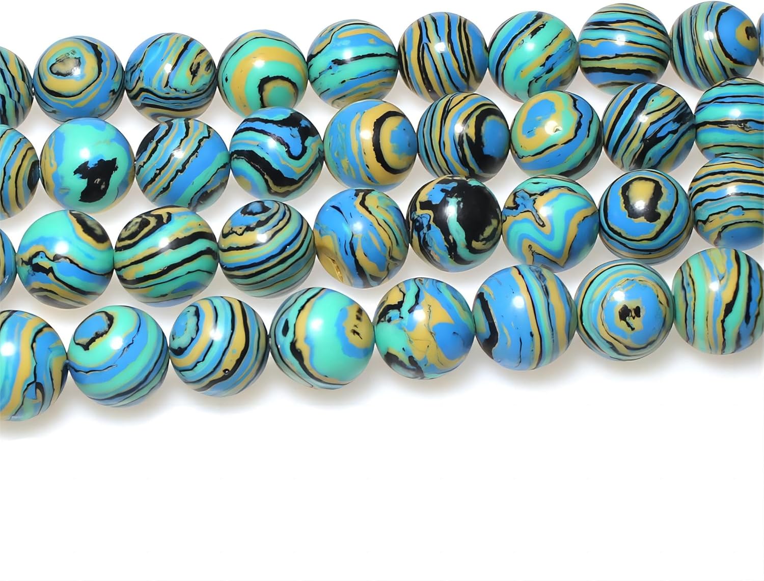 MJDCB Synthesis Colour Malachite Beads Beautiful Fashion Round Stone Beads for DIY Jewelry Making 15" (6mm, Blue- Gold - Black) - Image 4