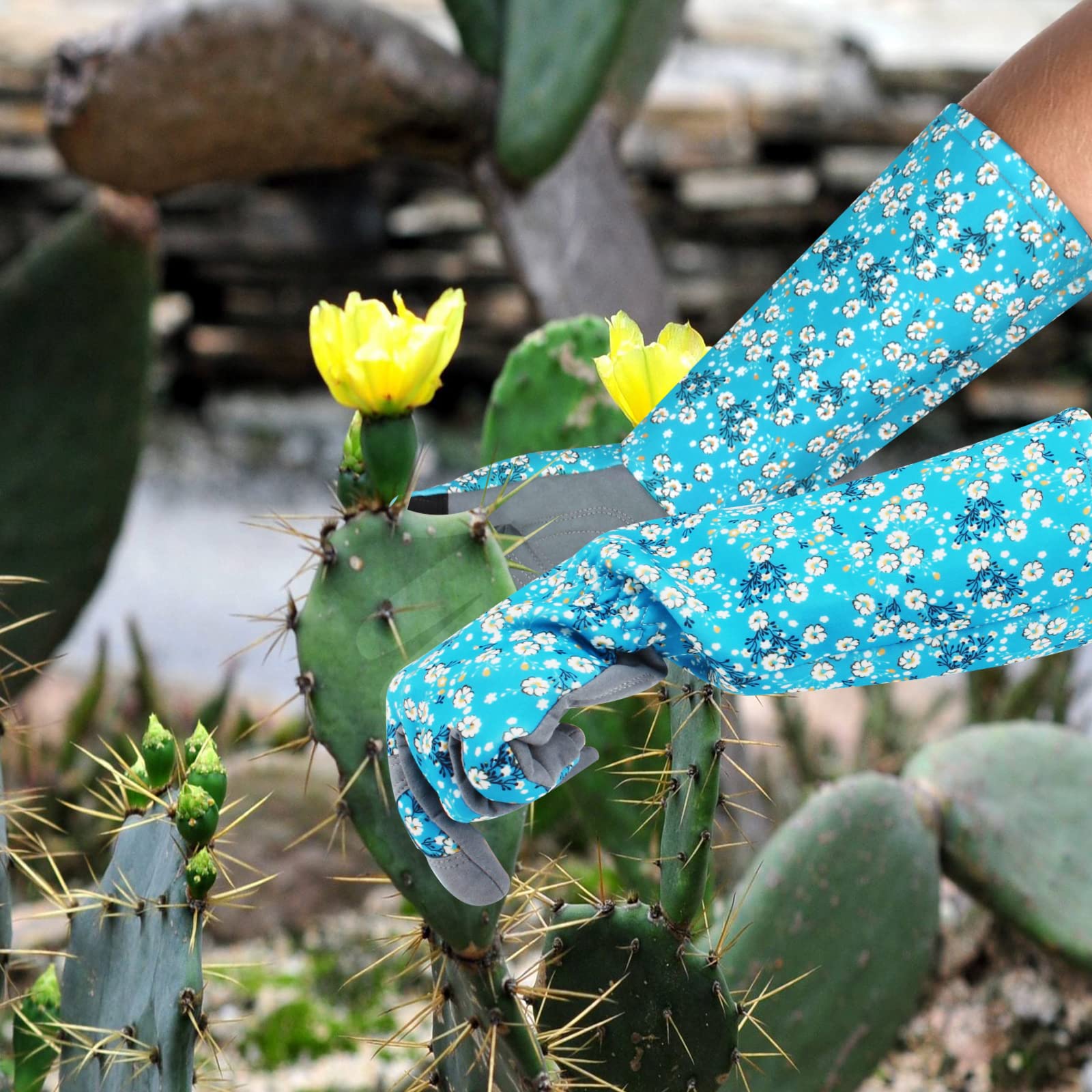 Gants de jardinage en cuir pour femme - Imprimé floral unique - Cadeau de fête des mères - Gants de travail résistants aux épines - Design d'écran tactile - Gants de travail robustes à motif