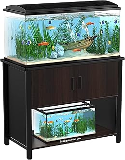 GDLF Fish Tank Stand Metal Aquarium Stand with Cabinet for Fish Tank Accessories Storage, 40 Gallon Aquarium, Turtle Tank, Reptile Terrariums, Brown