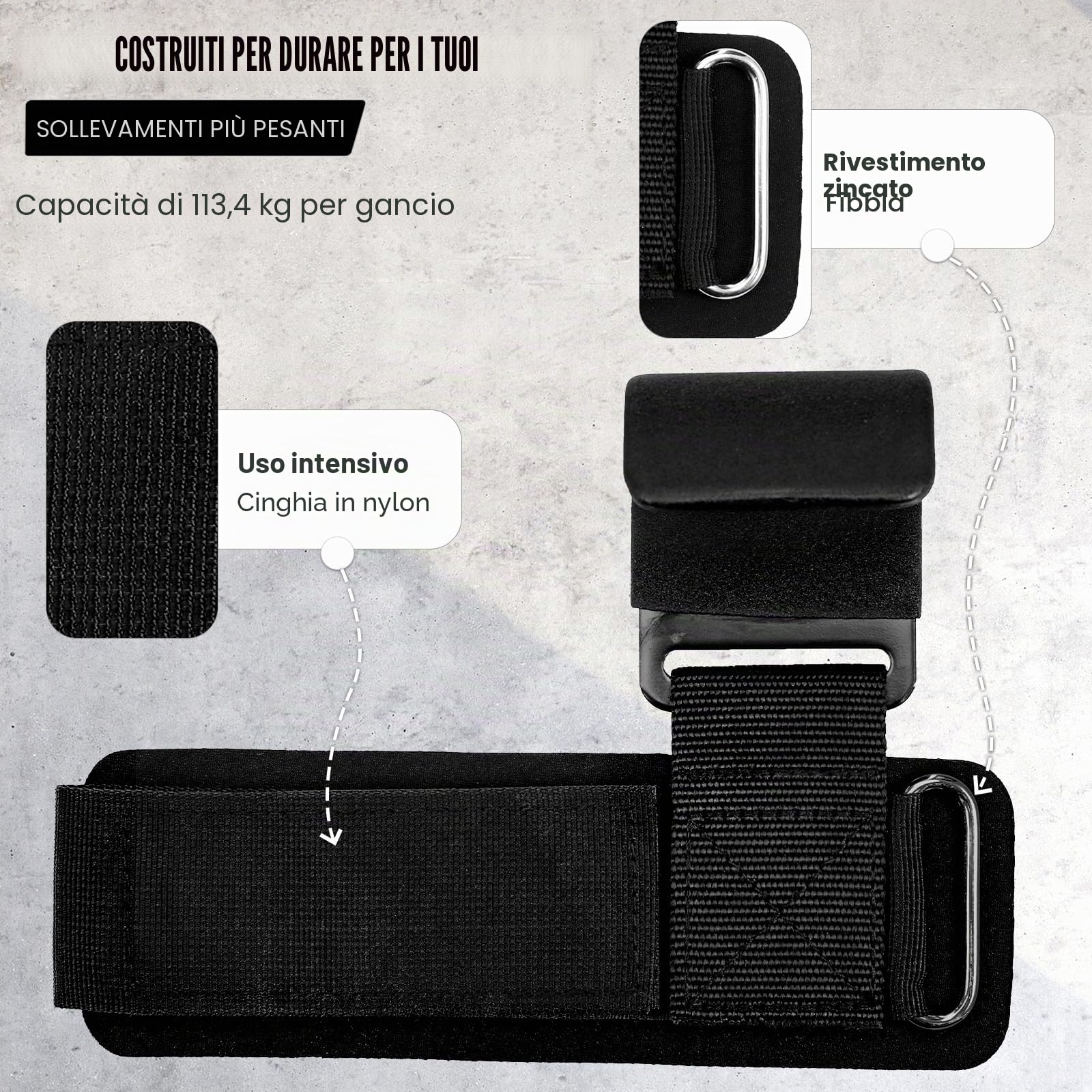 Starvortex Ganci per sollevamento pesi, cinghia per sollevamento pesi con antiscivolo, cinghia da polso in gomma spessa 8 mm, cinghia per sollevamento pesi, gancio per trazioni, fitness