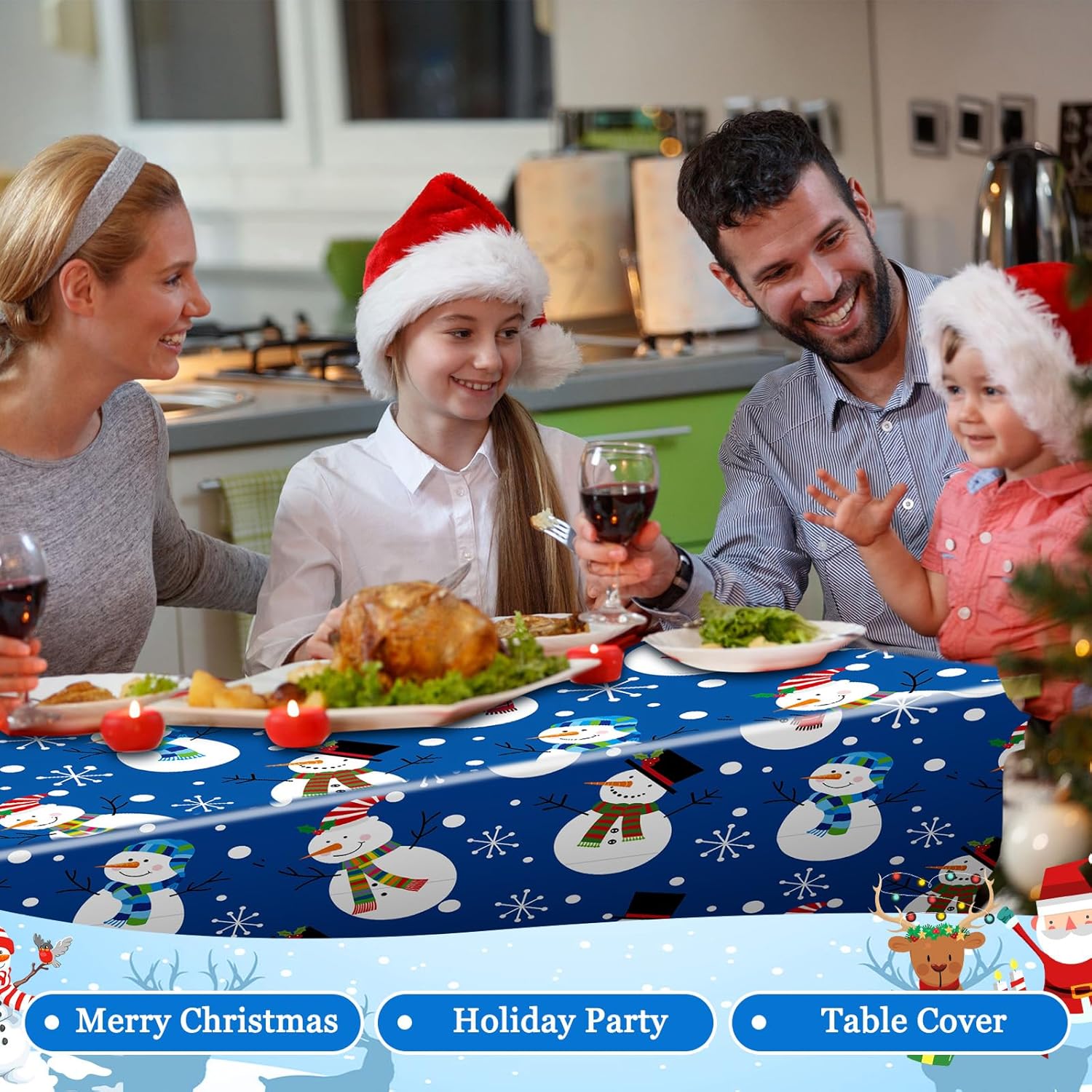 Oudain 3 Pcs 54×108 Inch Snowman Christmas Tablecloth Snowflake Theme Plastic Table Cover Merry Xmas Trees Cool Winter Birthday Rectangular Banner for Indoor Outdoor Carnival Party Decoration Supply