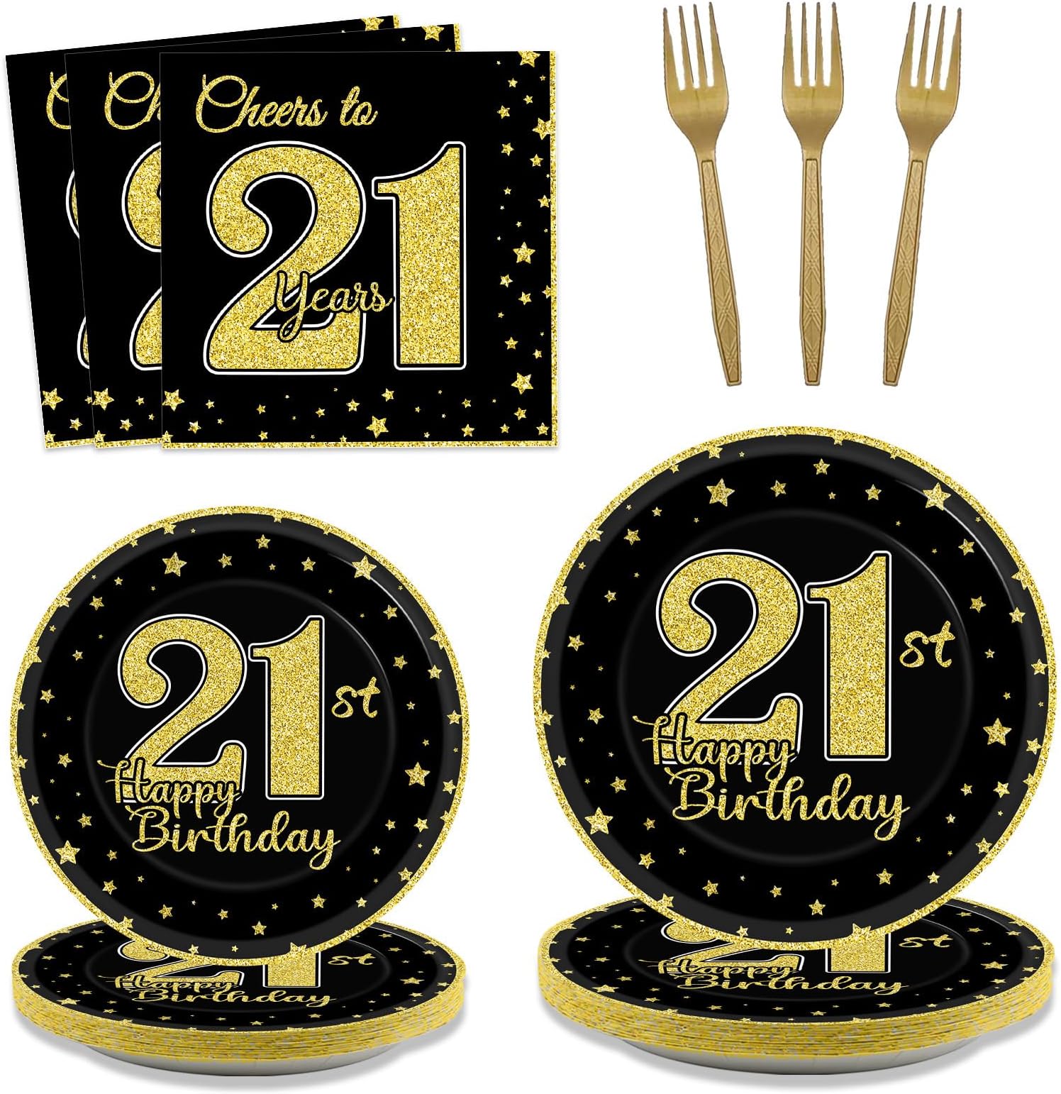 200 Pcs 21st Birthday Party Plates and Napkins Cheers to 21