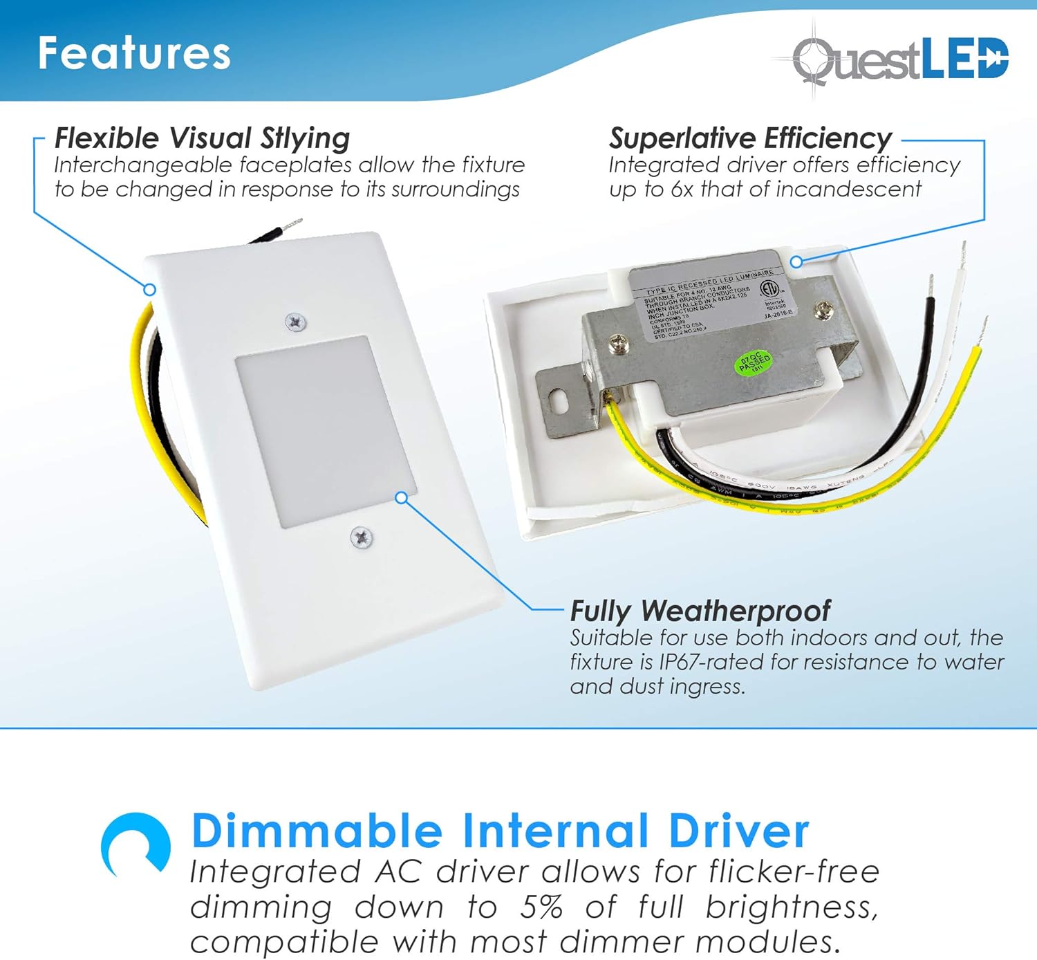LED 2W Step Light White Finish (4 Pack) Interchangeable Plate Flat Frosted (Horizontal Louver/Vertical Louver) 10 YR Warranty; Waterproof; Dimmable; 120V; 150 Lumnes (Cool White 4000K)
