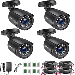 ZOSI 1080P 4 Pack HD TVI Security Cameras, 80ft Night Vision, Outdoor Indoor Weatherproof Bullet Camera for 1080P/5MP/4K HD TVI Analog CCTV DVR System asin的图片