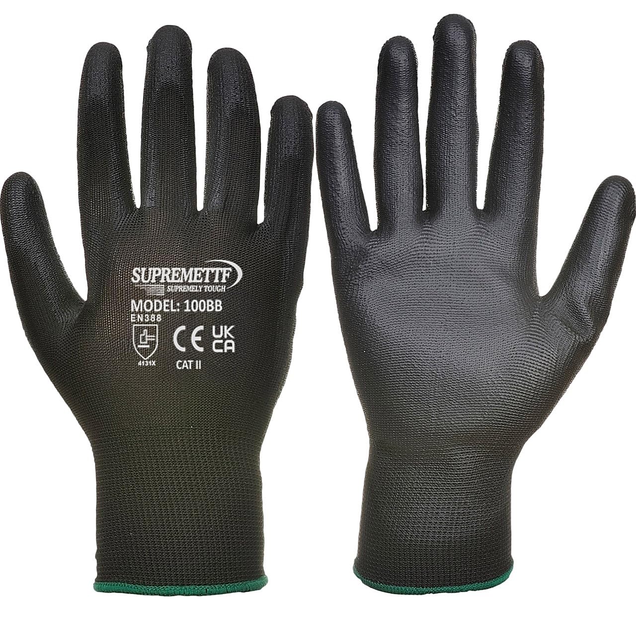 SUPREMETTF SUPREMELY TOUGH Pack of 12 or 240 Work and Gardening Gloves, Safety Gloves, Black Nylon PU Coated Workwear Gloves for Builder, Gardener, Mechanic, Construction, Warehouse etc (240, XS-6)