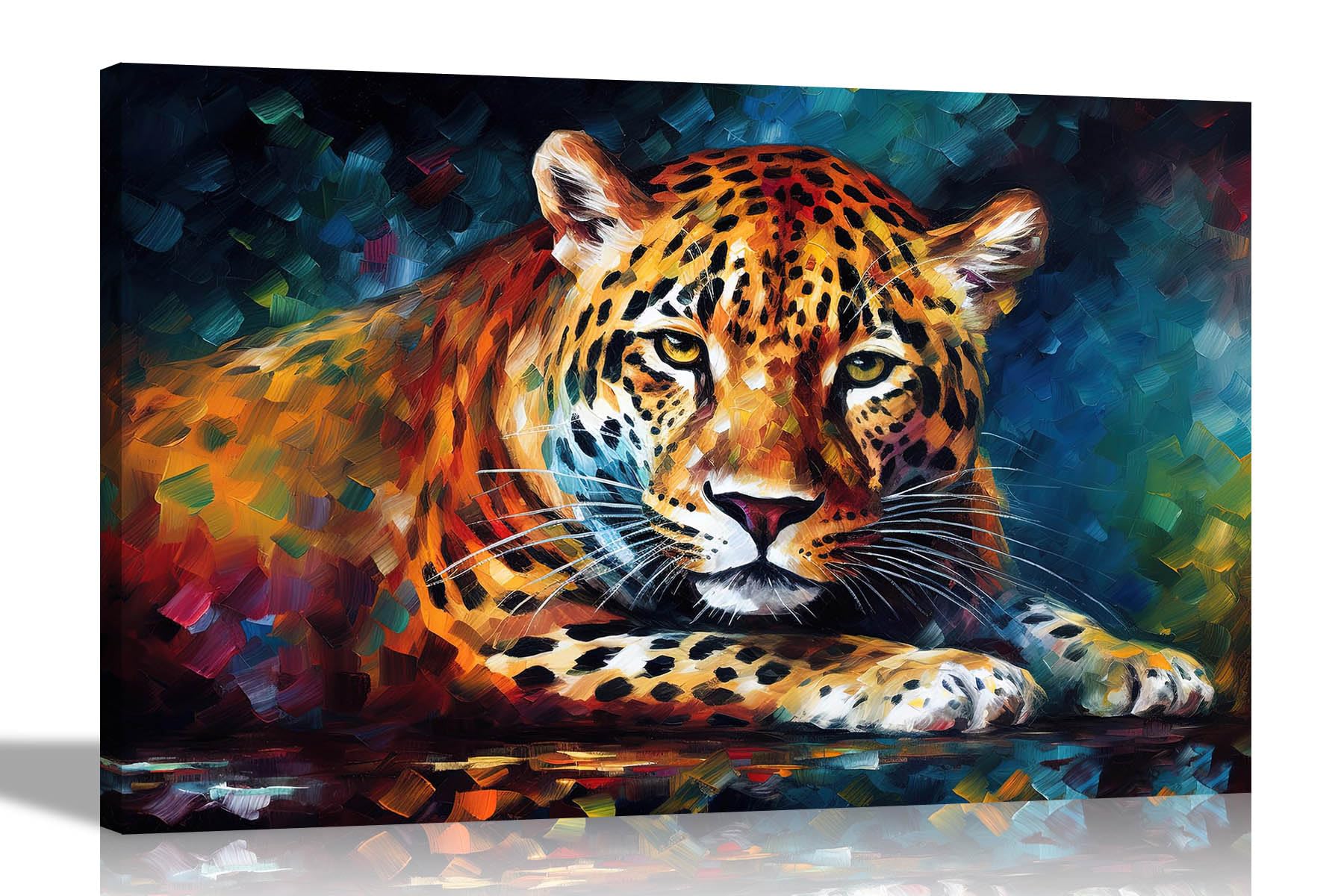 Artley Prints Leopard Portrait - Resting Leopard Abstract Colourful Canvas Prints For Bedroom, Living Room, Kitchen - Wall Art Animal Pictures To Hang 51 X 35Cm (20 X 14 Inches)