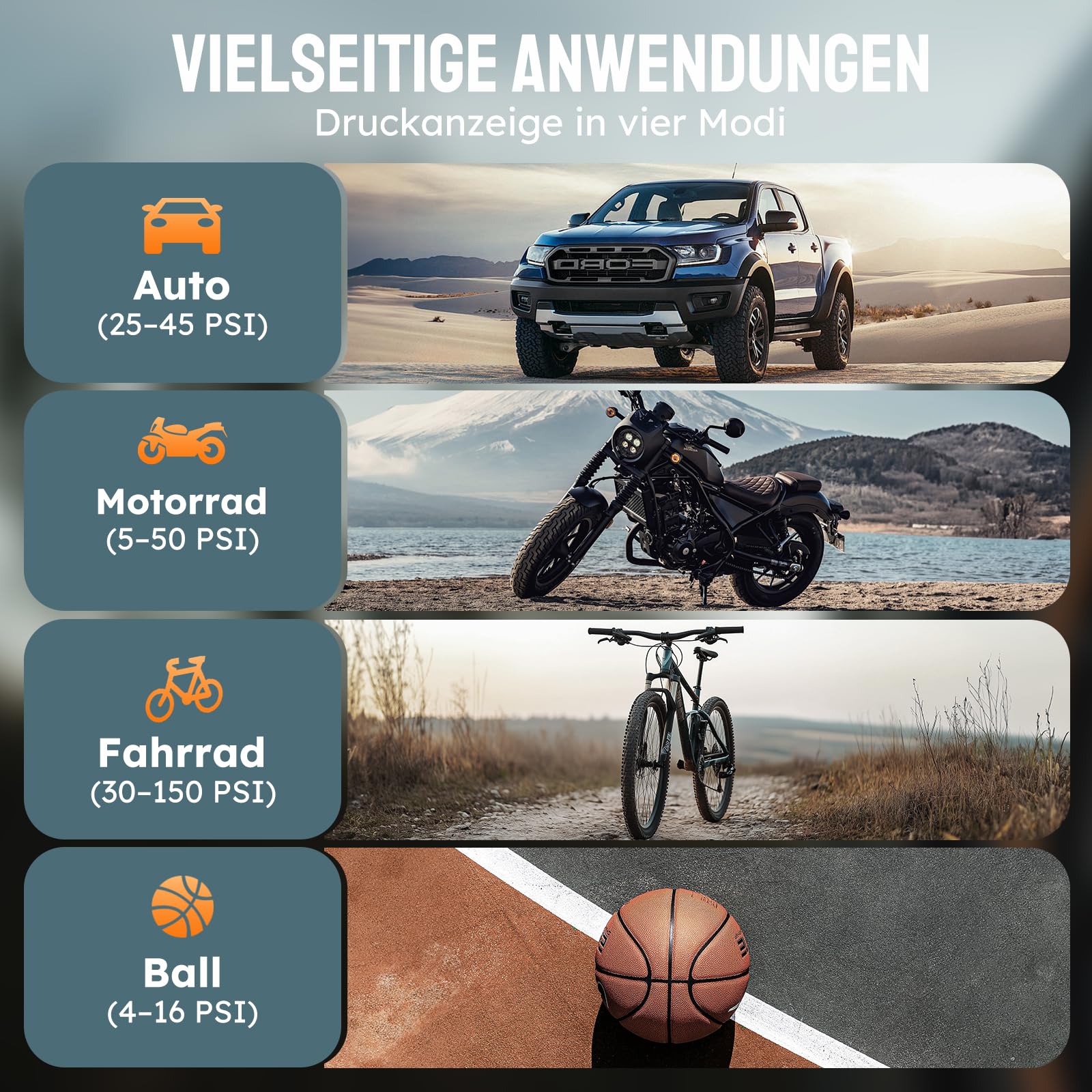 Elektrische Luftpumpe, 150 PSI Luft Kompressor, 12V Anschluss & Kabellose Wiederaufladbare Luftpumpe für Auto/Fahrrad(Schwarz)