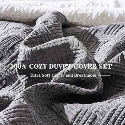 Miniatura 6 de Senville Juego de funda de edredón gris tamaño King, funda de edredón tamaño King, 3 piezas, suave y transpirable, texturizada, con cierre de