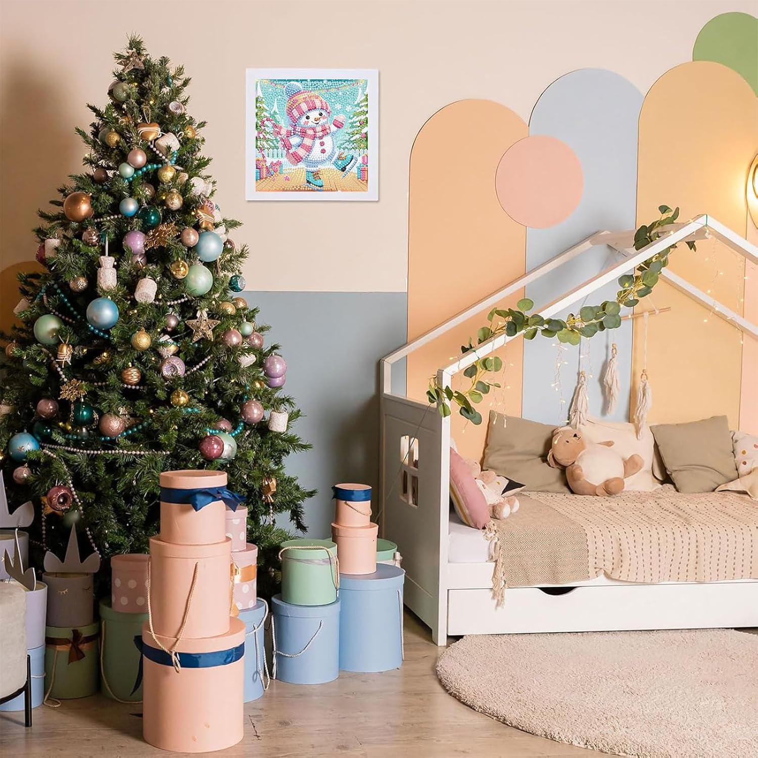 Christmas Diamond Art Kits for Kids with Frame, Christmas Diamond Art for Kids Ages 8-12, Snowman Gem Painting Kits for Kid with Beautiful Package for Gift Home Wall Decor (7x7inch)