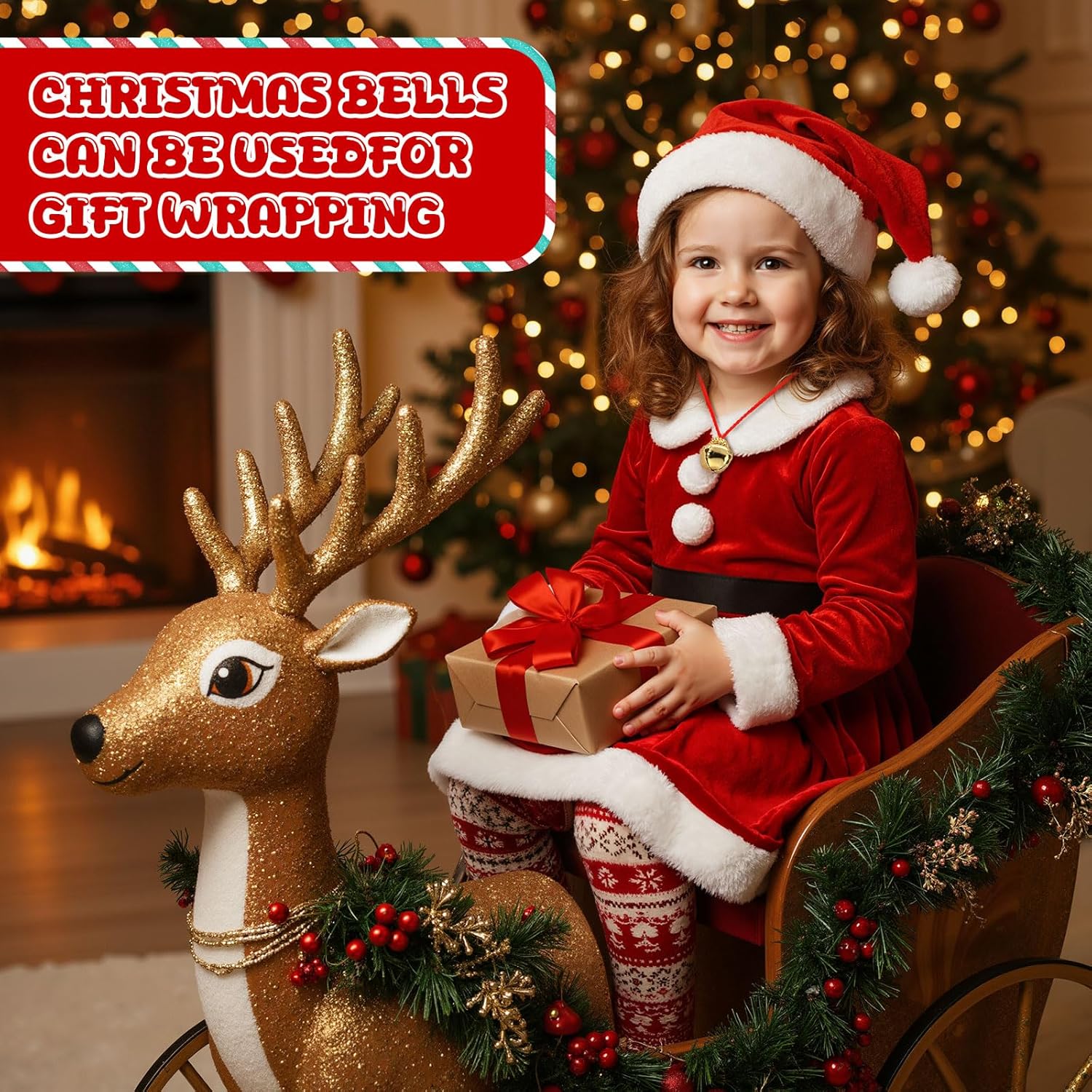 64 Pieces Christmas Bell Necklaces Large Gold Red Green Bell Necklaces for Craft Holiday Party Supplies (Beautiful Colors) - Image 3