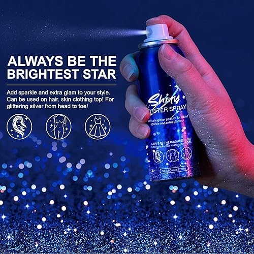 Hair and Body Glitter Spray - Temporary Shiny Hairspray for Face, Hair, Clothing - Long-Lasting Shimmer Suitable Stage, Festival Rave Makeup 2.11 Fl Oz(Glitter,1PC)