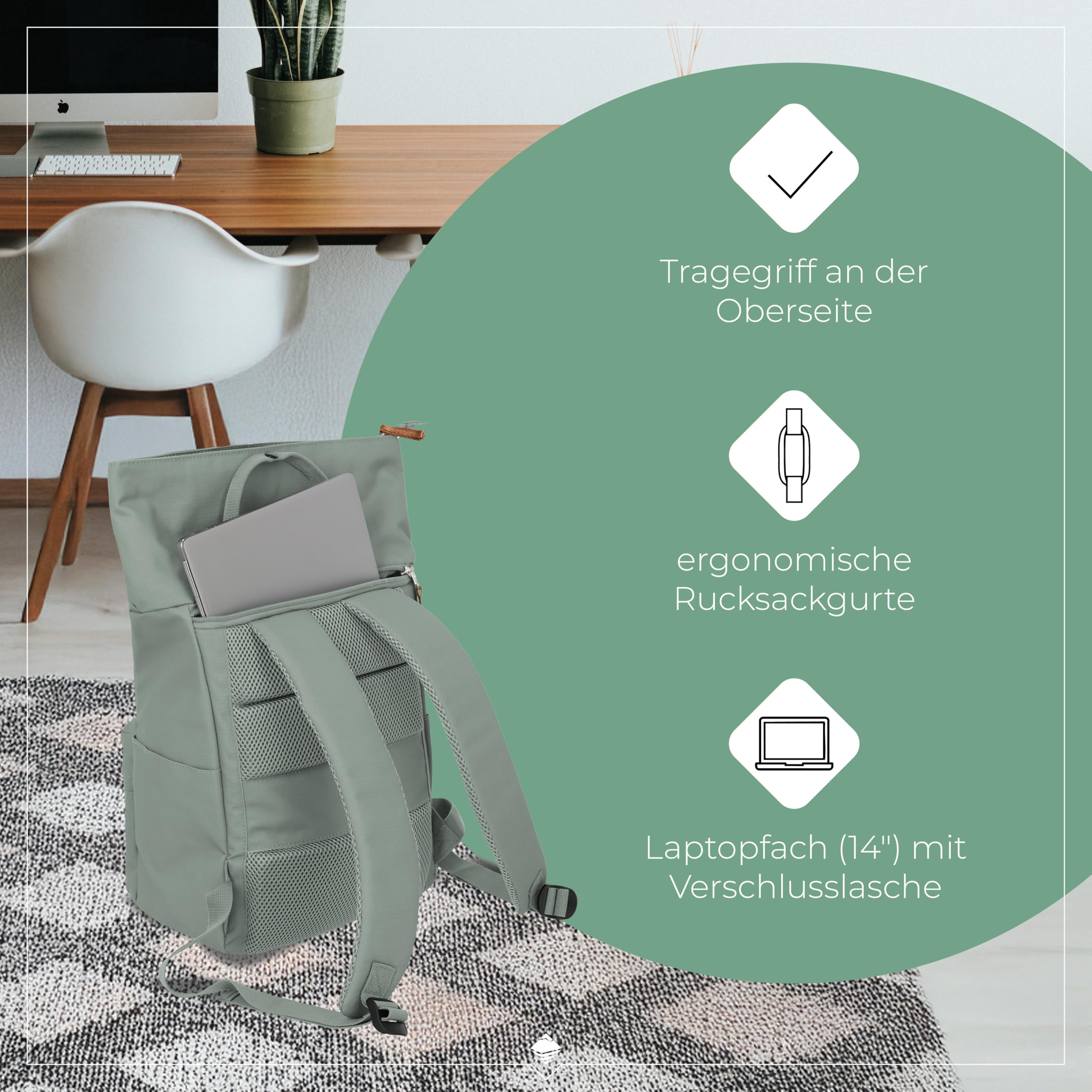Travelite Handgepäck Rucksack, Laptop Rucksack 14 Zoll, Basics Short Handle Rollup, Reiserucksack Rolltop Funktion