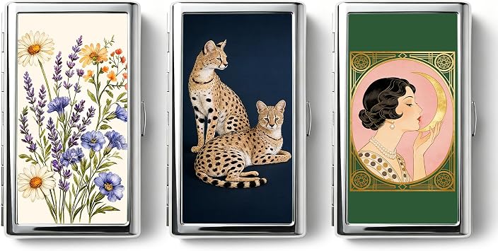 3Pack Vintage Art Deco Versatile Card & Cash/Cigarette Holder Case, Slim Metal Wallet for Women Men Credit ID Business Cards #ACE