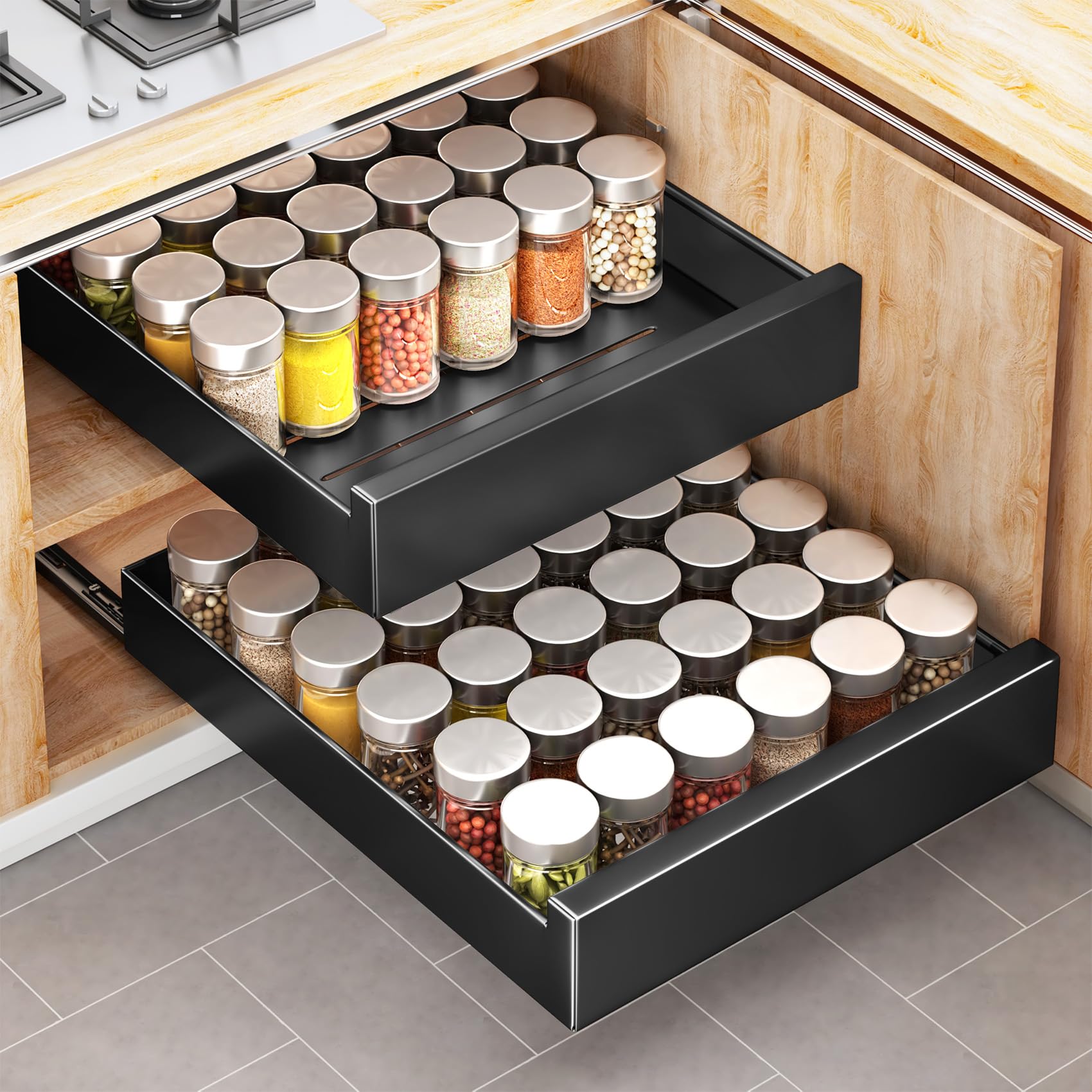 aufbewahrung schublade küche Kitstorack Teleskopschublade, Ausziehbare Schubladen-Aufbewahrungsregale für Küchenschränke, Ausziehbare Ausziehbare Schublade, Slide out Cabinet Organizer Küche, Schwarz, 43 cm B x 53 cm T x 8 cm H Küche, Haushalt & Wohnen zahnschiene set vorteil Taille:16 pouces | 28 dents - Manivelle gauche Dias aufbewahren archivieren Rahmen