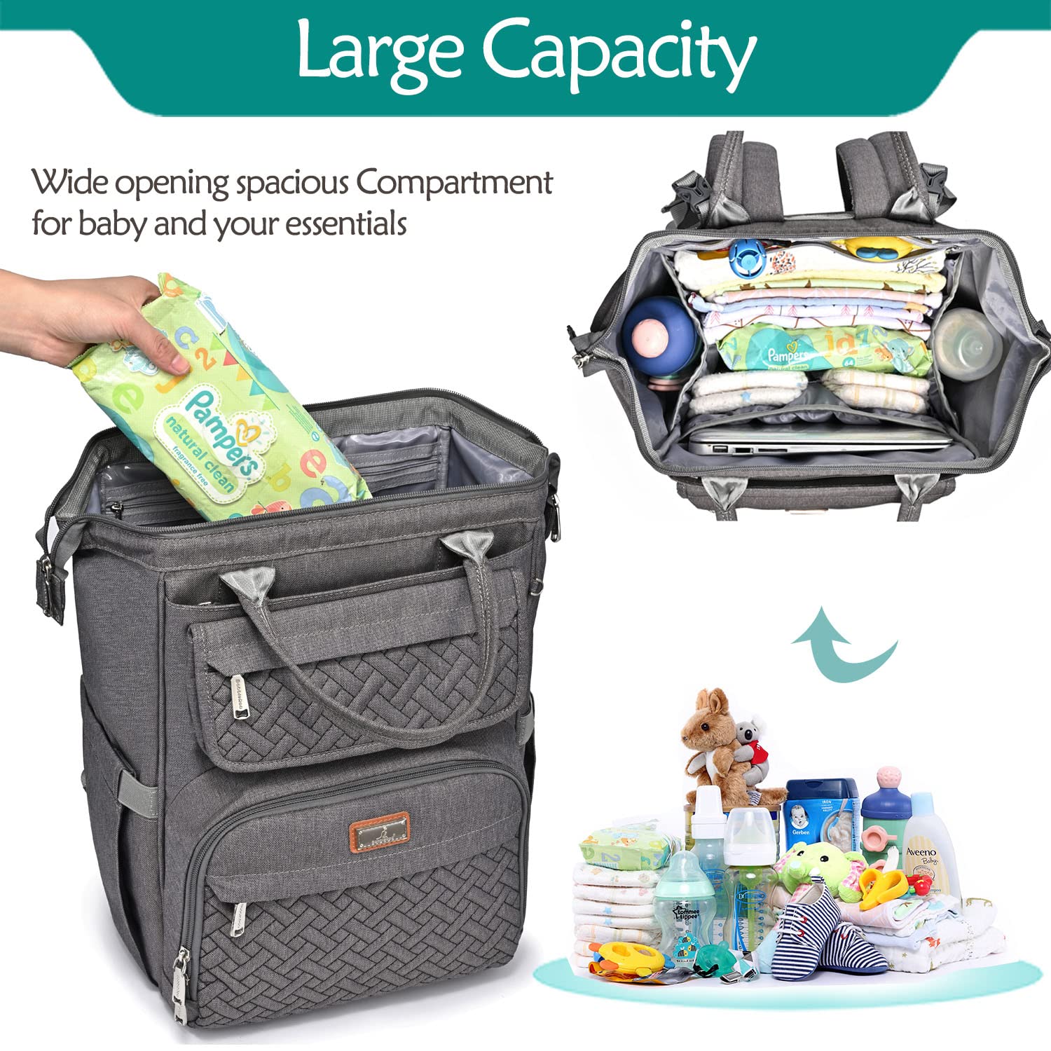 BabbleRoo Zaino-Borsa Fasciatoio, Grande Borsa Fasciatoio Da Viaggio Per Mamma E PapÃ