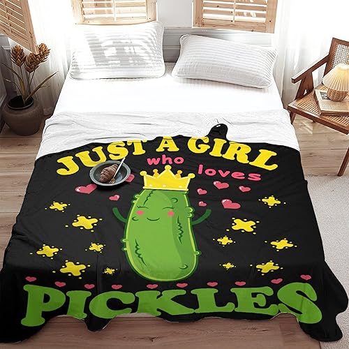 Miniatura 5 de Manta de pepinillos, regalo divertido para niñas y mujeres, cómoda felpa con texto en inglés Just A Girl Who Loves Pickles, manta de forro polar,
