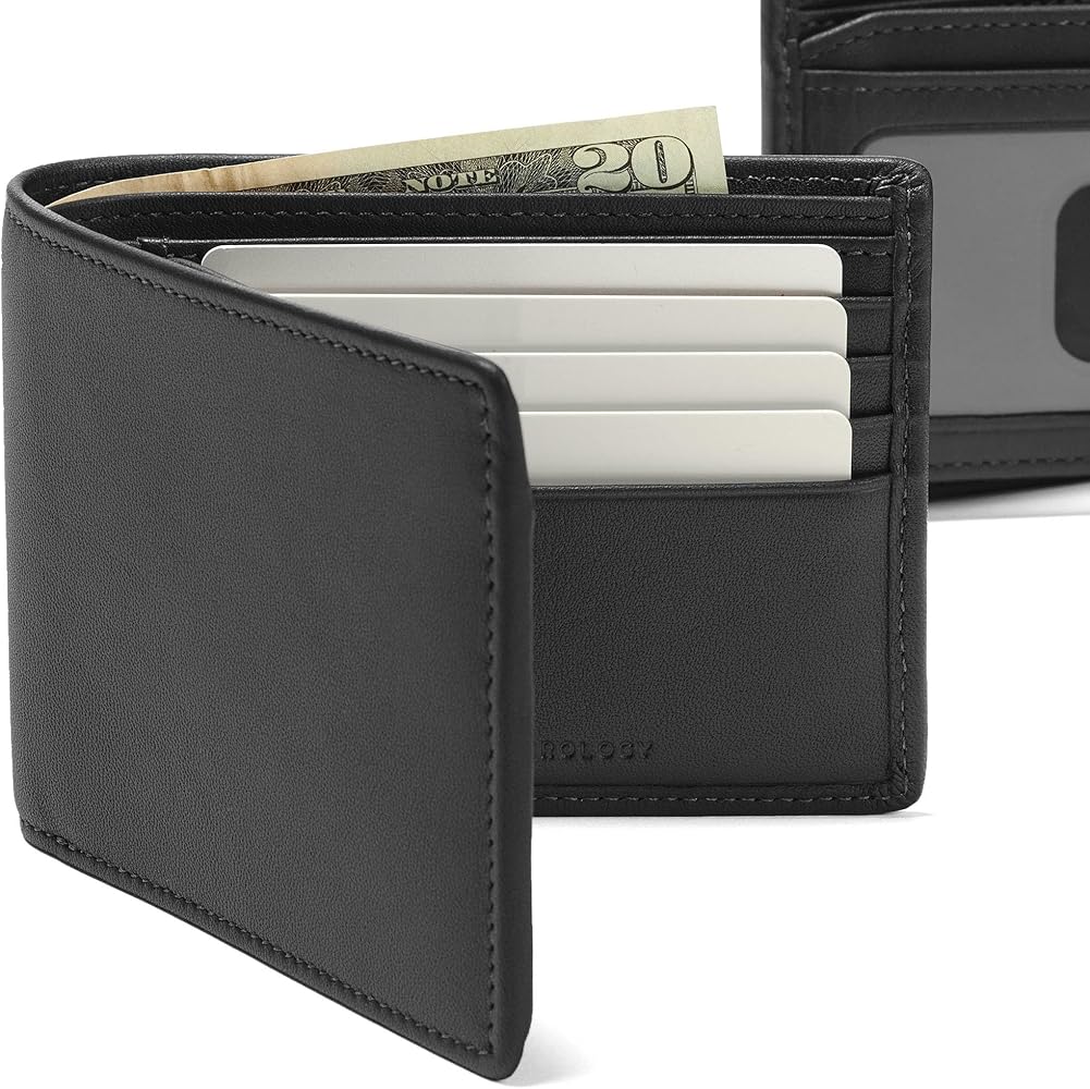 Leatherology Black Onyx Men's Bifold Wallet with Card Flap ID