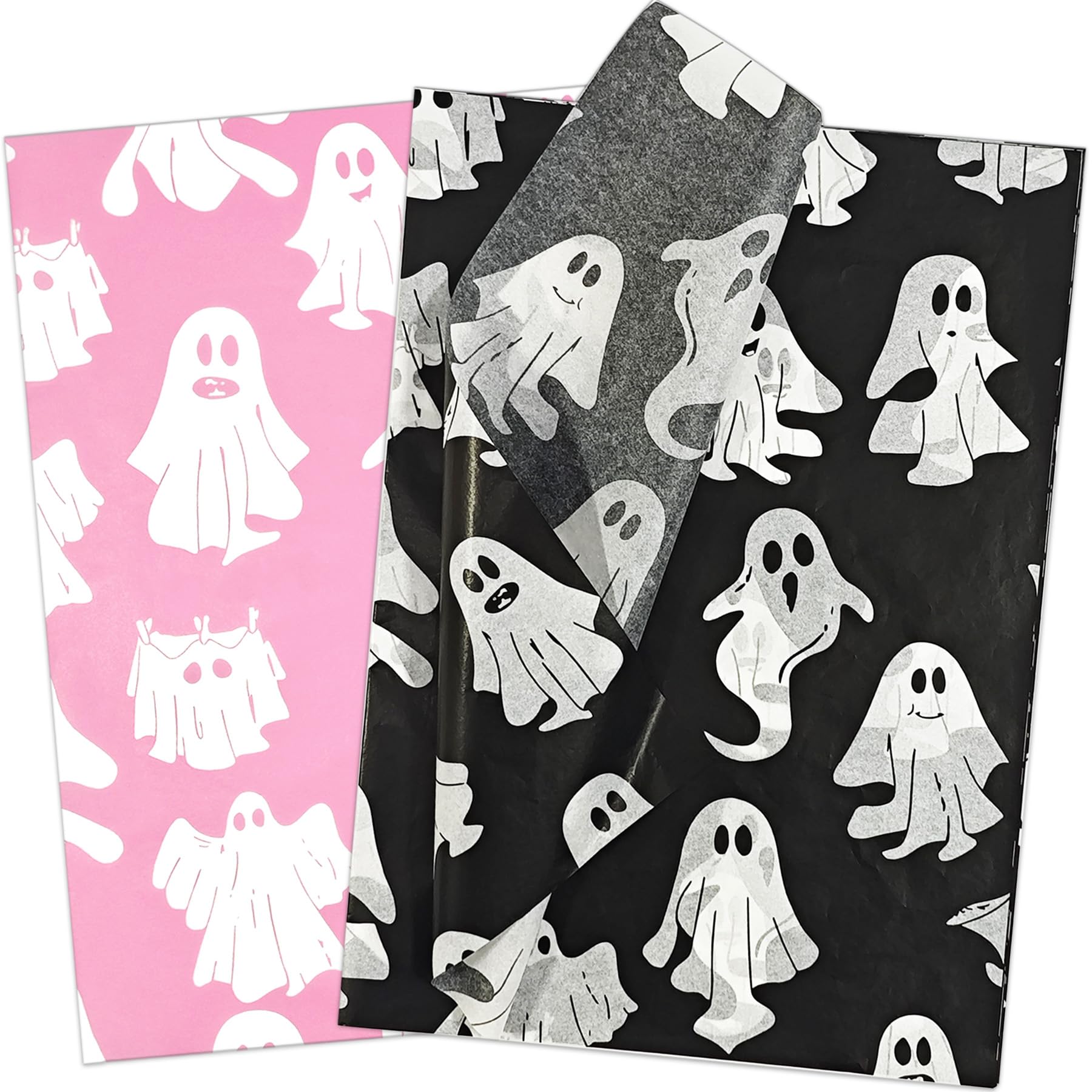 LIAPAWPAW Halloween Ghost Tissue Paper Bulk, Pink & Black Gift Wrapping Tissue Paper for Gift Bags Crafts, Spooky Cute Art Packaging Supplies for Day of The Dead Fall Holiday Decor, 30 Sheets 20x14 in