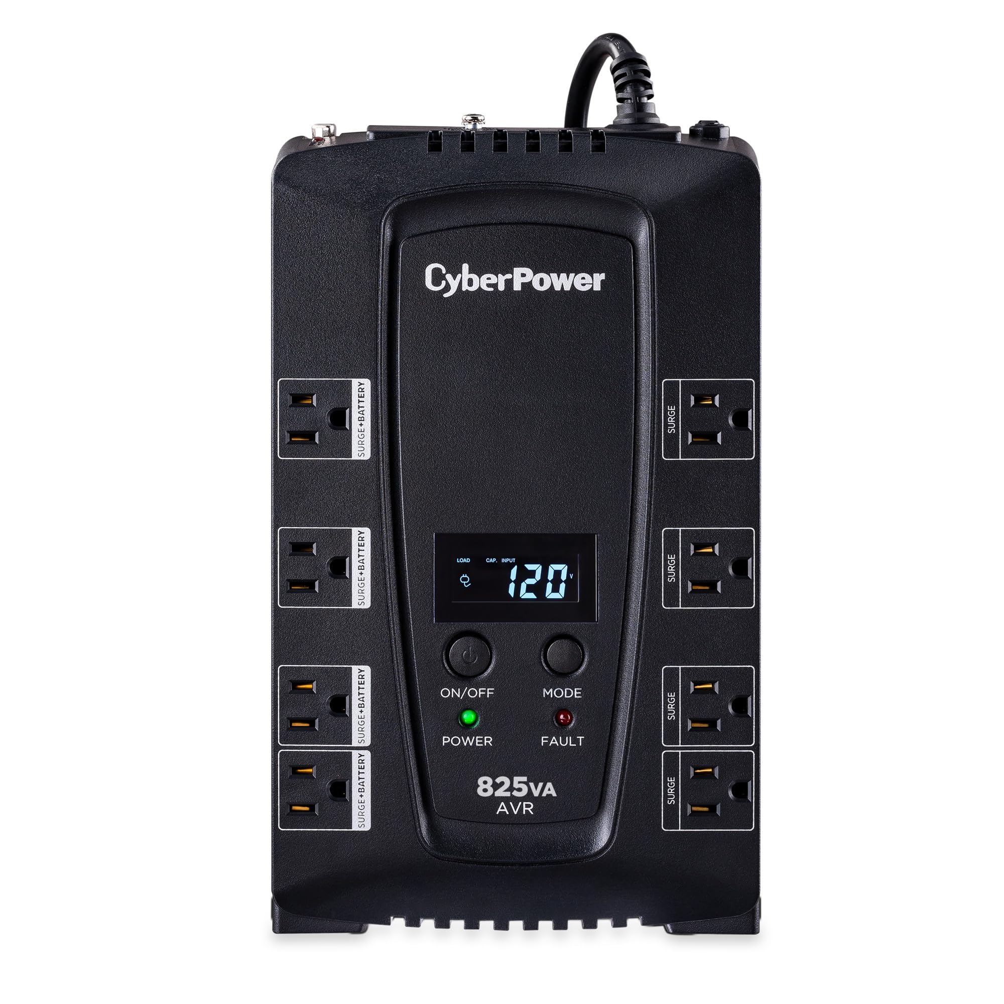 CyberPowerCP825AVRLCD Intelligent LCD UPS Battery Backup and Surge Protector, 825VA/450W, 8 Outlets, AVR, Compact, UL Certified