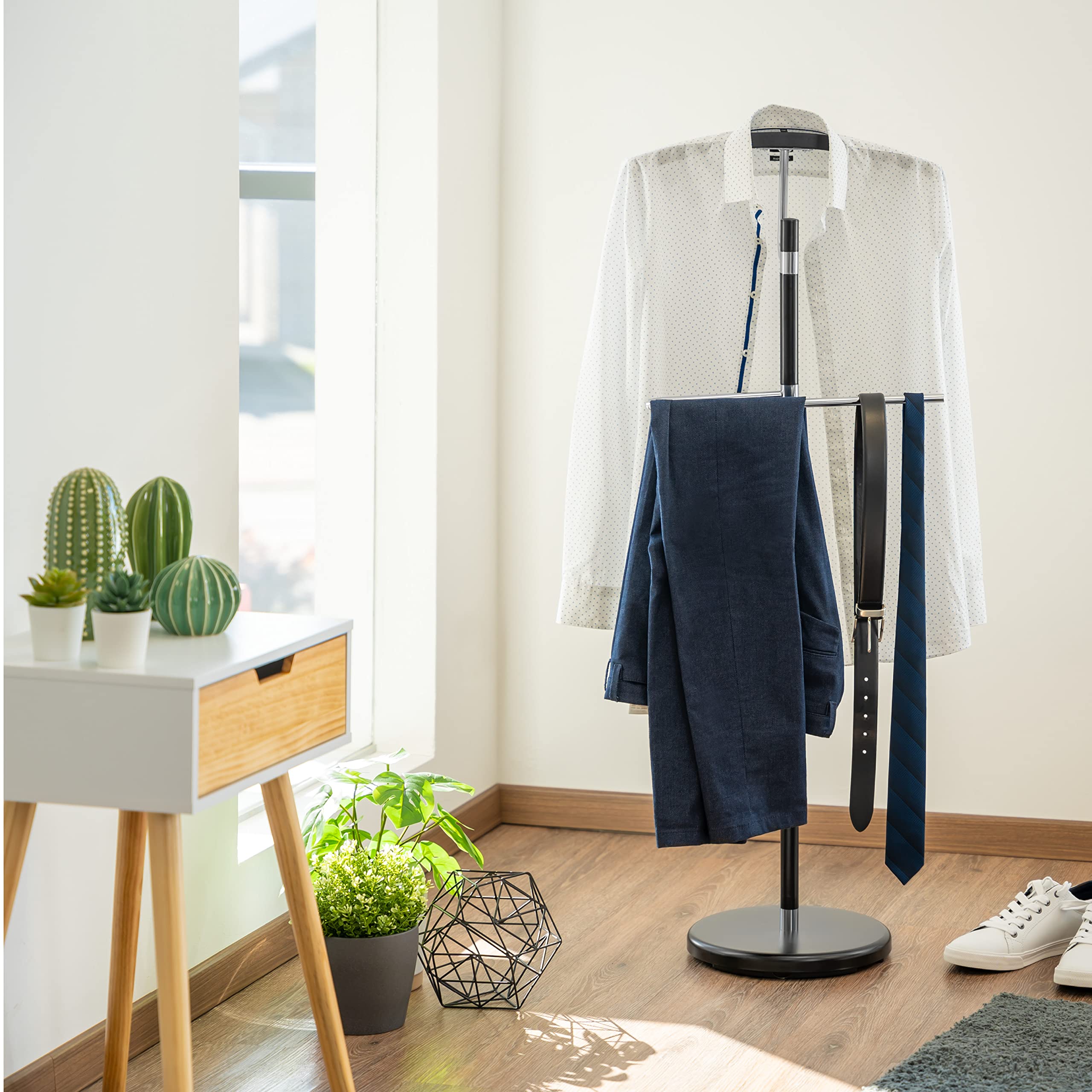 Appendiabiti Uomo Bremermann - Servo Muto Moderno, Altezza 114.5 Cm, Nero, Per Camera Da Letto E Ufficio - Foto 3