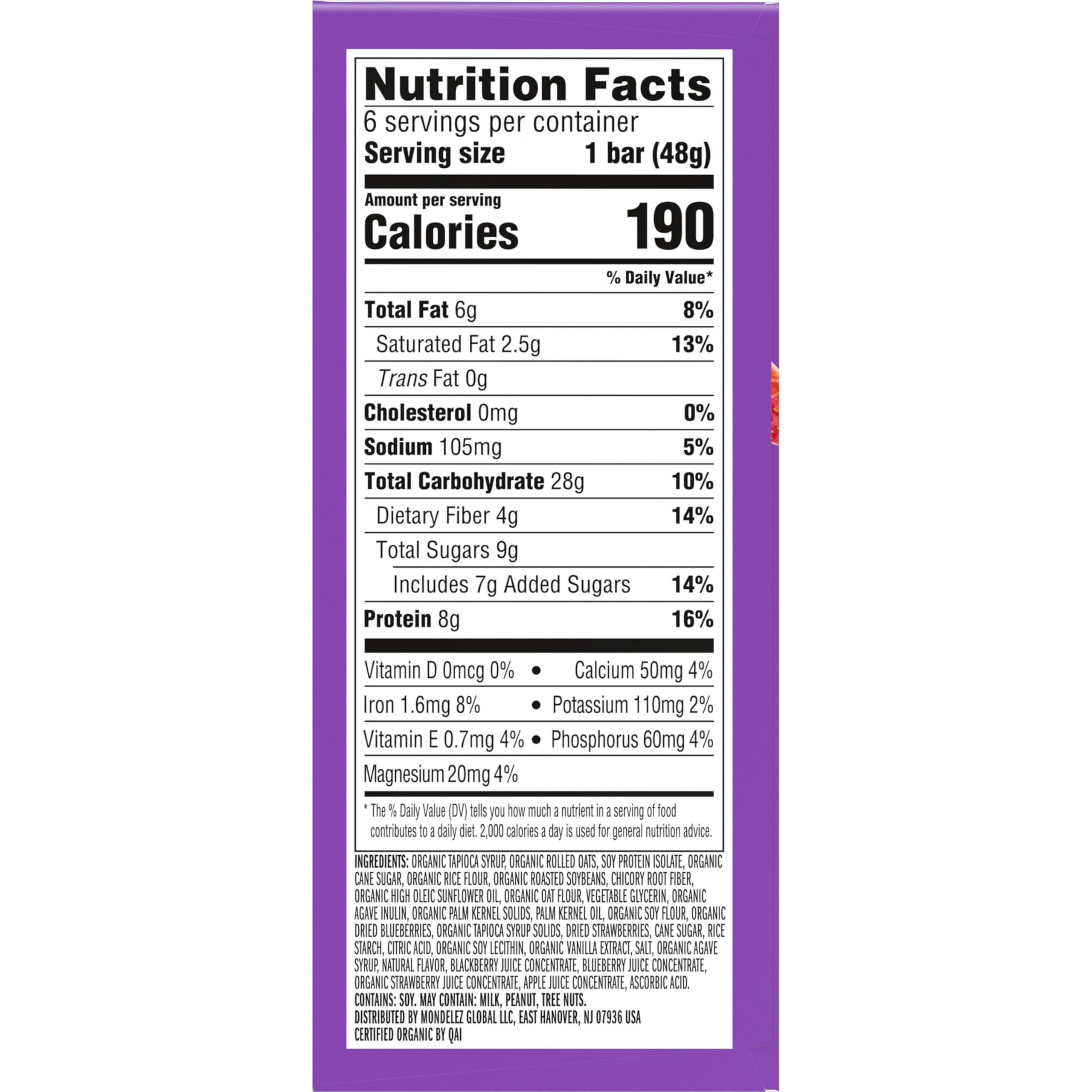 LUNA Berry Bars - Mixed Berry Flavor - Fiber Granola Bars - Non-GMO - Gluten Free Protein Bars - Made with Organic Oats (6 Pack) - 4