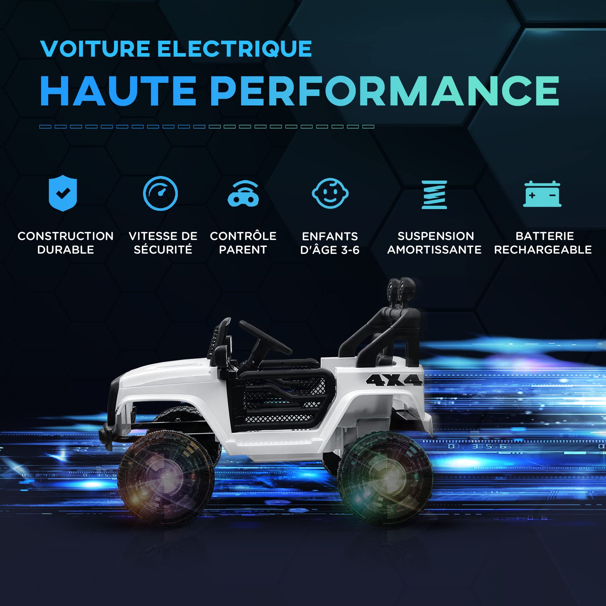 HOMCOM Voiture électrique pour Enfants Roue arrière motrice 12 V 5 km/h Max. avec télécommande Son et Effet Lumineux dim 100L x 65l x 72H cm Blanc