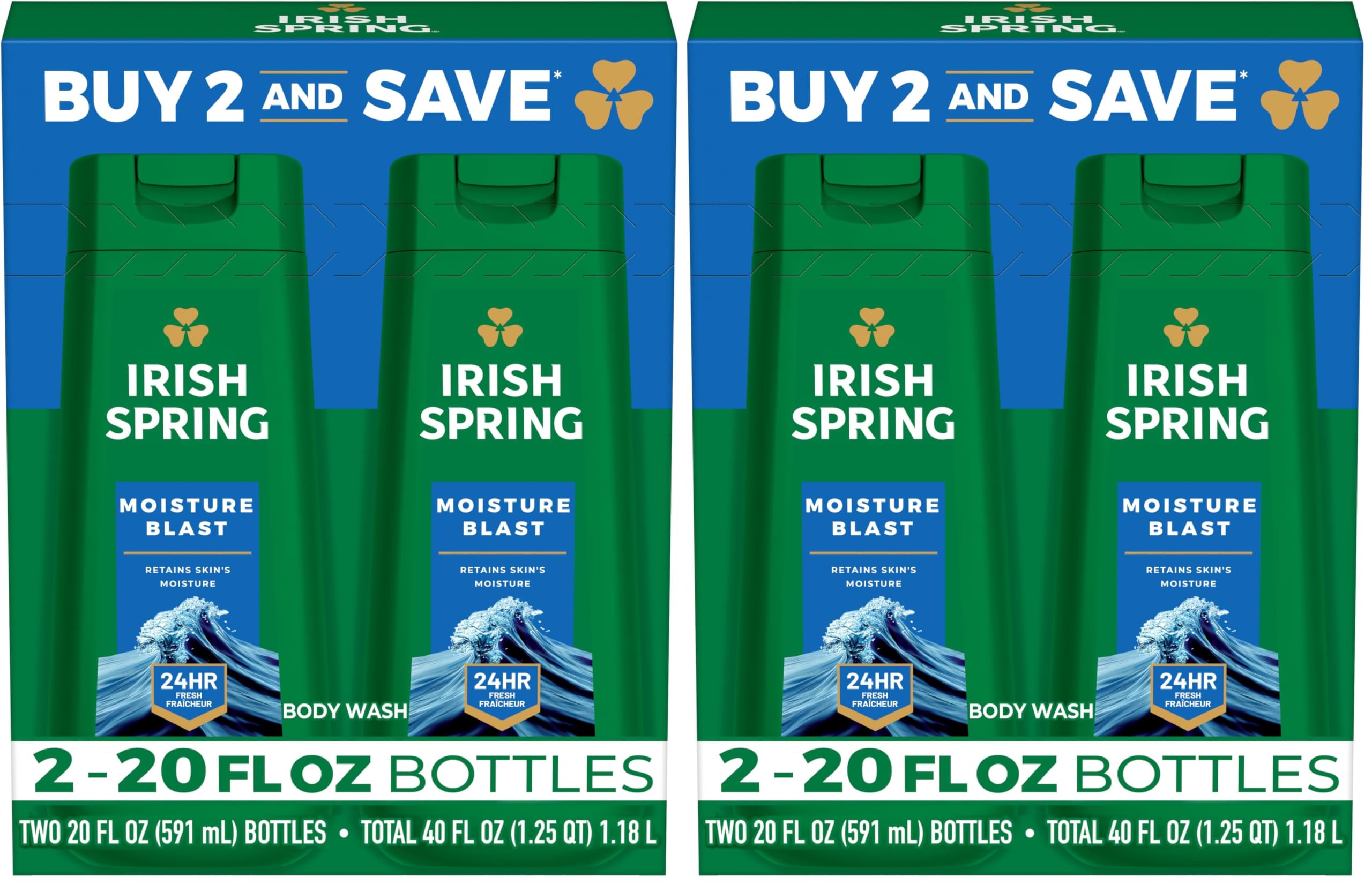 Irish Spring Moisture Blast Body Wash for Men, 20 Fl Oz (Pack of 4)