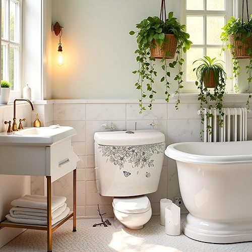 Miniatura 7 de Adhesivos para tapa de inodoro de 14 x 6 pulgadas, diseño de hojas de plantas, flores, autoadhesiva, adhesivo de pared, adhesivo impermeable