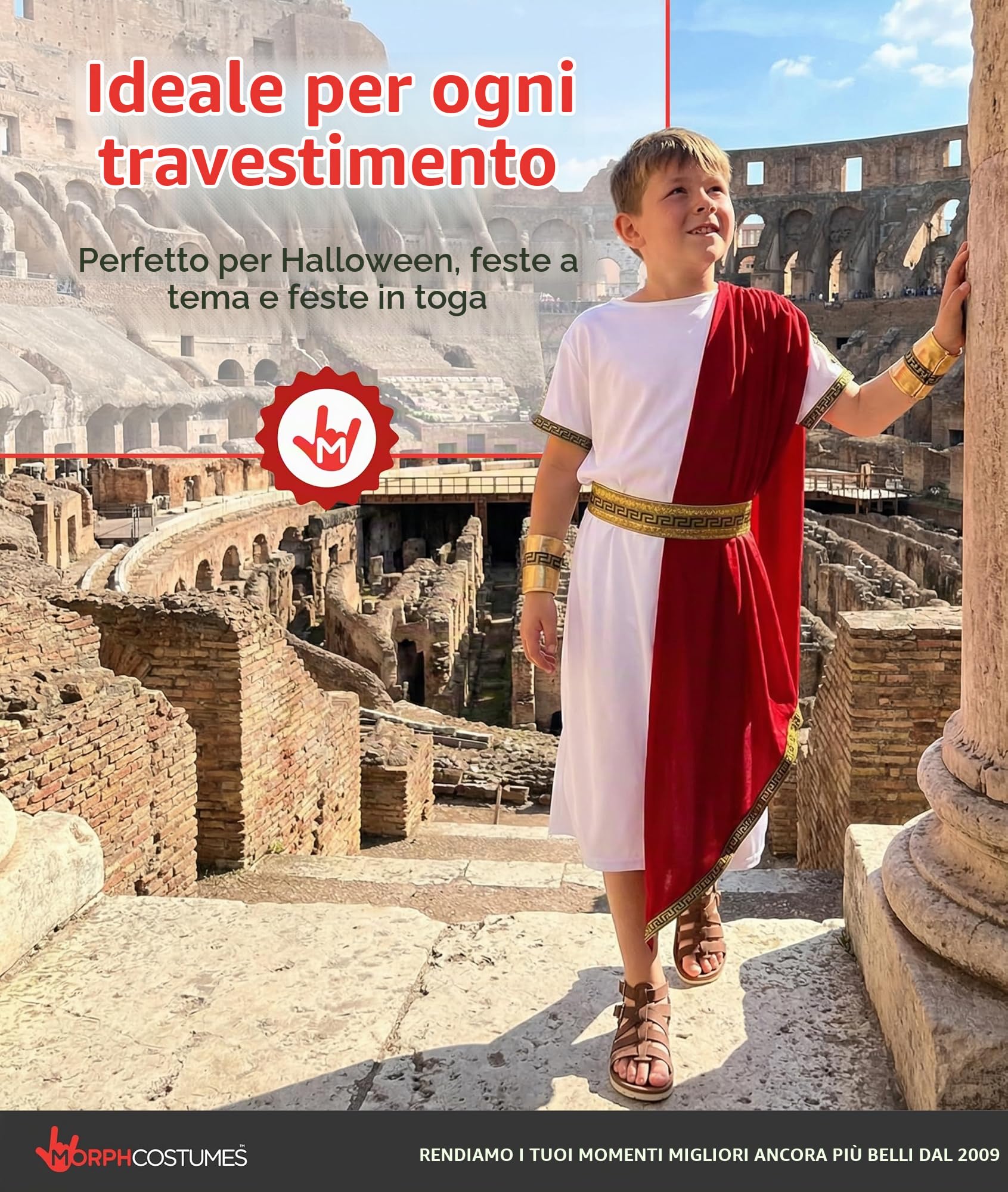 Morph Costume Imperatore Romano Bambino, Costume Halloween Bambino | Tunica Bianca, Cintura Dorata & Polsini, Stile Antica Roma, Perfetto per Halloween, Ideale per il Gioco di Ruolo