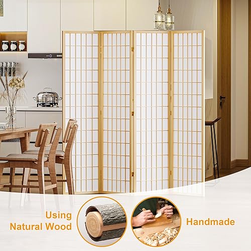 Miniatura 5 de Pantalla Shoji de 4 paneles, divisor de habitación japonés, pantallas de privacidad plegables, para sala de estar, dormitorio, oficina, 66.9