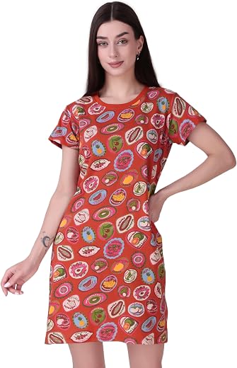Stories.Label Women Cotton Long T-Shirt Dress in Knee Length with Side Pockets Include Plus Sizes (Size S -5XL)