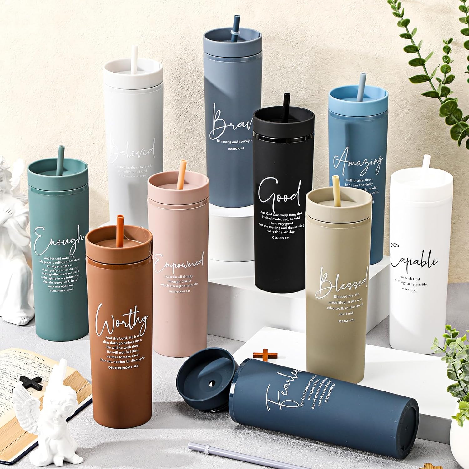 Christian Gifts for Women Men Bible Verse Tumbler 16 oz Plastic Religious Cups with Lid Straws for Sunday School Teacher Valentines Birthday Gifts Church Party Favor(10 Pcs,Bible Boho) - Image 5