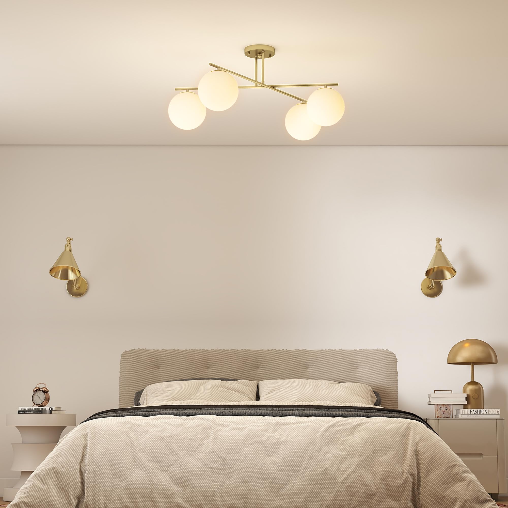 HOMCOM LED Lampada da Soffitto 40W 4x E14 Semi-Incasso Oro e Crema | Lampada da soffitto moderna per soggiorno, corridoio, sala da pranzo, cucina