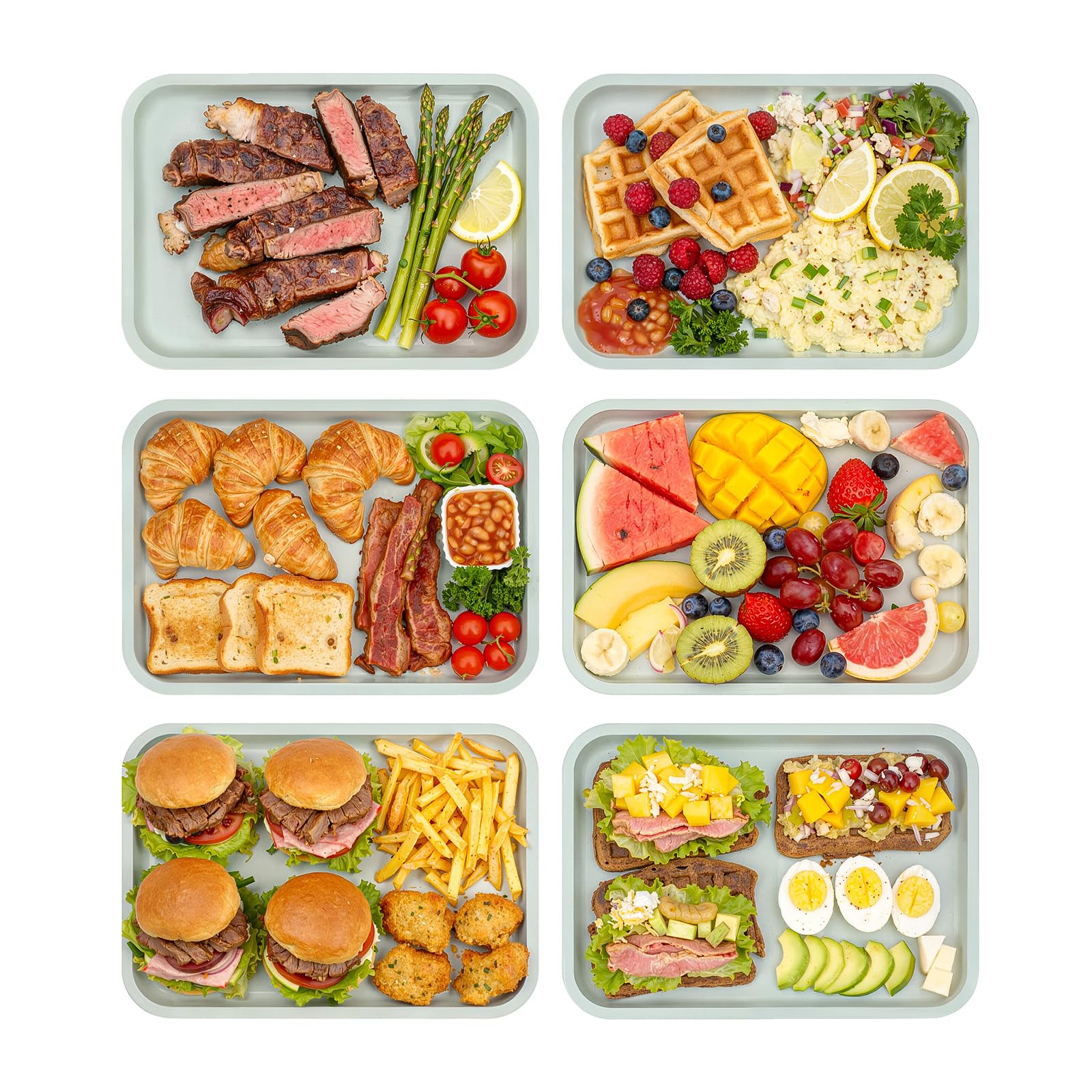 Set di 24 vassoi da servizio antiscivolo Fast Food Tray impilabili per lavastoviglie e forno a microonde, grande vassoio da pranzo rettangolare per ristoranti, cucine, hotel, 36 x 27 x 2 cm