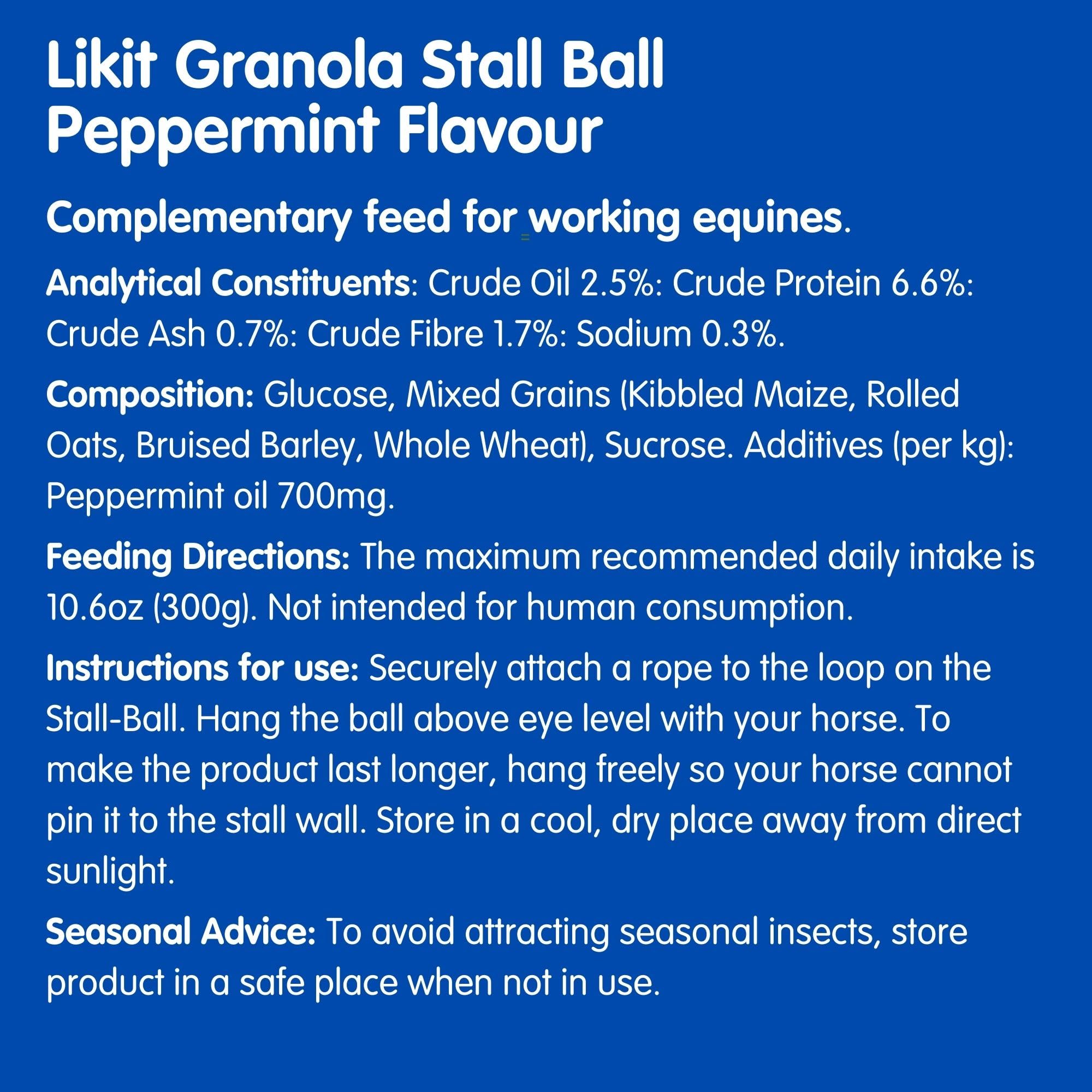 Likit Granola Stall-Ball Horse Treat 1,6 kg | Gusti mela, bacche miste, menta piperita, melassa | Lunga durata, sollievo dalla noia e dallo stress | 1,6 kg