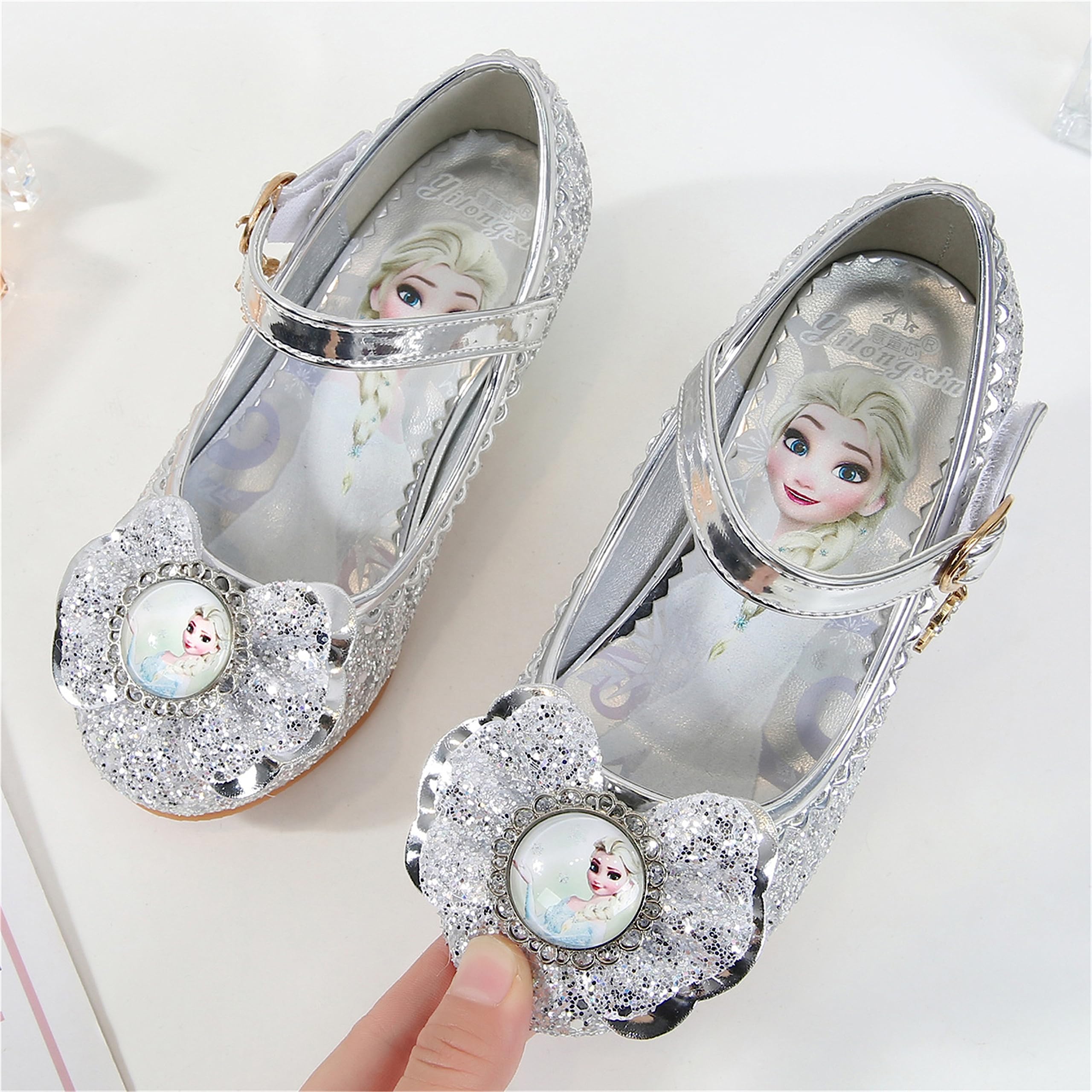 FStory&Winyee Bambino Congelato Principessa per Bambina Elsa Frozen Paillettes Scarpe Costume Ballerine Ballo Adatte per Feste Cerimonia Nozze Natale Cerimonia Carnevale Halloween,Argento,24