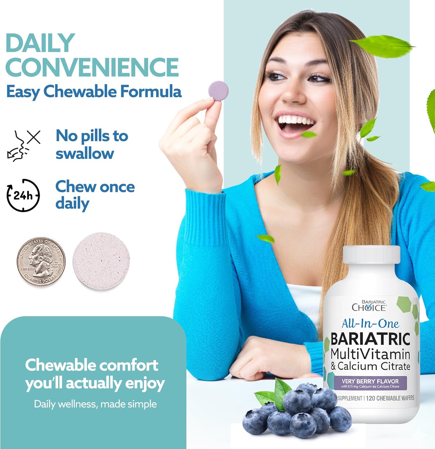 Bariatric Choice All-in-One Chewable Bariatric MultiVitamin with Iron & Calcium Citrate, Very Berry (120ct)